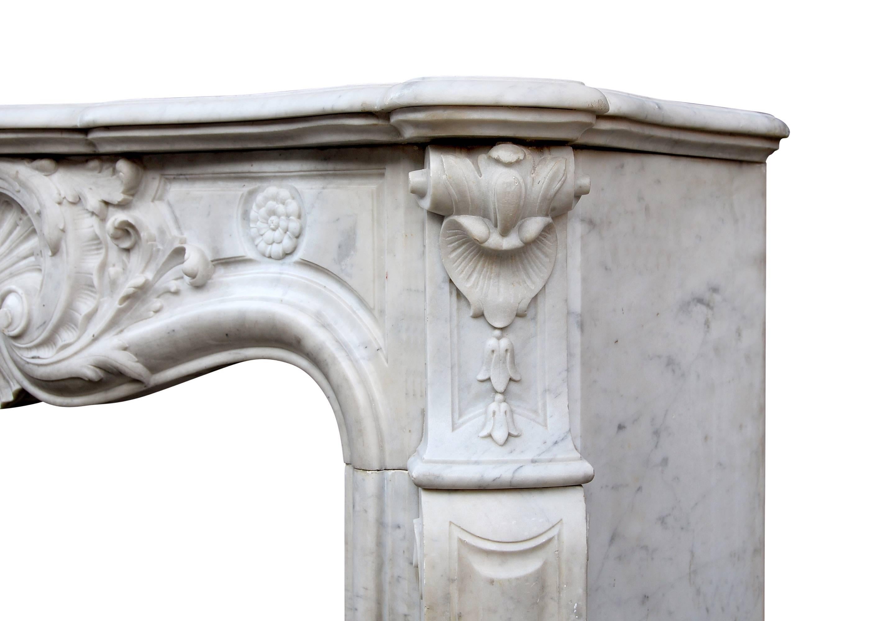 French Carrara Marble Louis XV Style Fireplace In Good Condition For Sale In London, GB