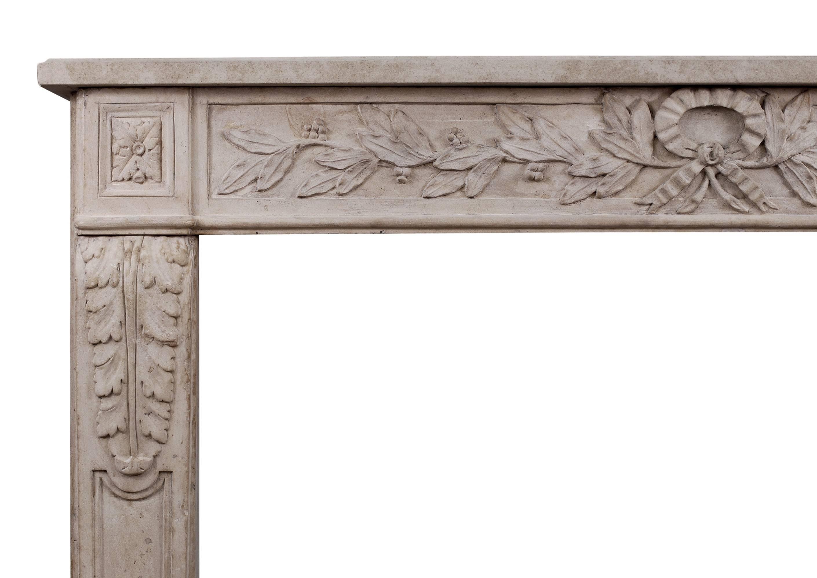 Ornately Carved French Limestone Fireplace in the Louis XVI Style In Good Condition For Sale In London, GB