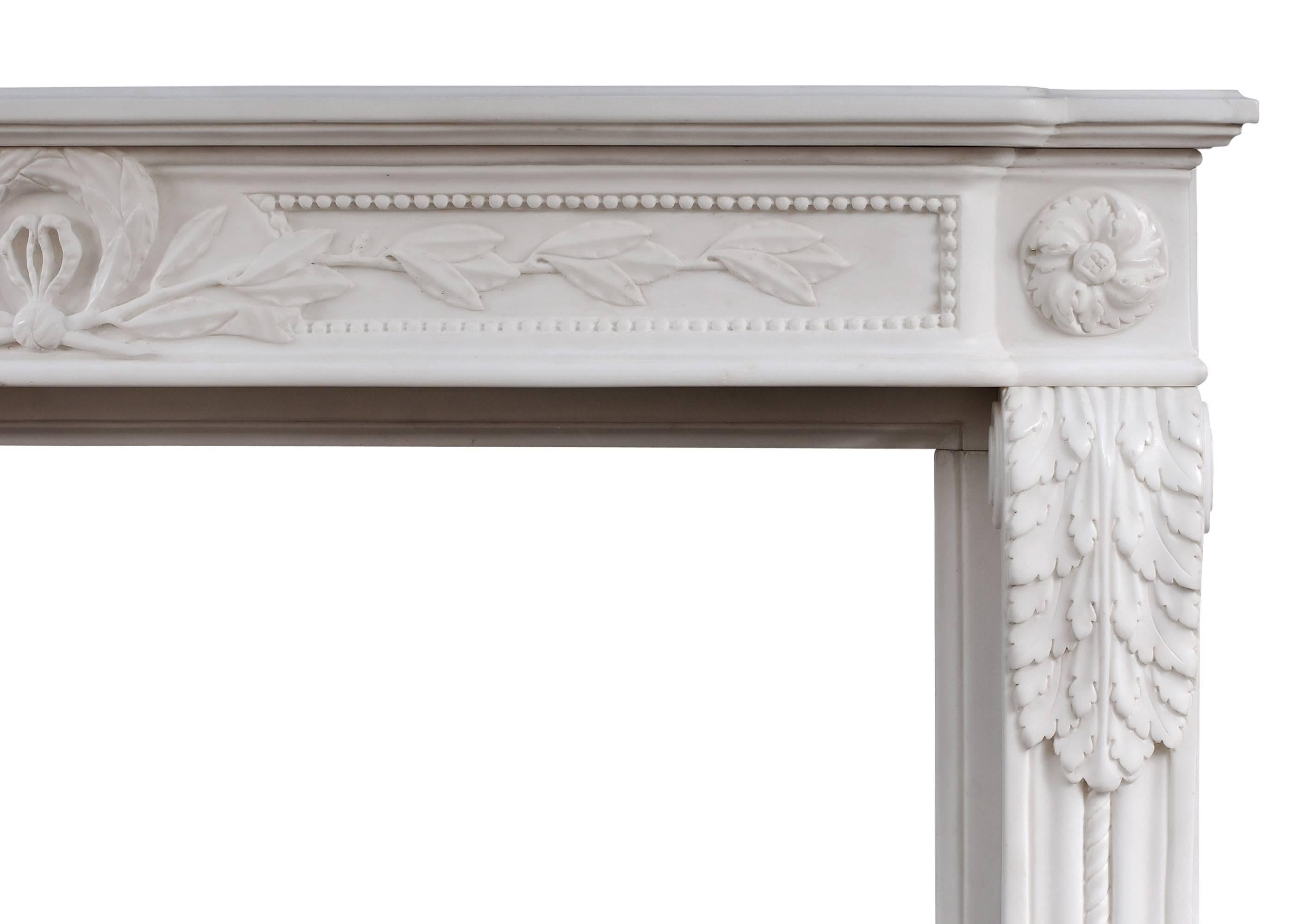 20th Century Carved French Louis XVI Style White Marble Fireplace For Sale