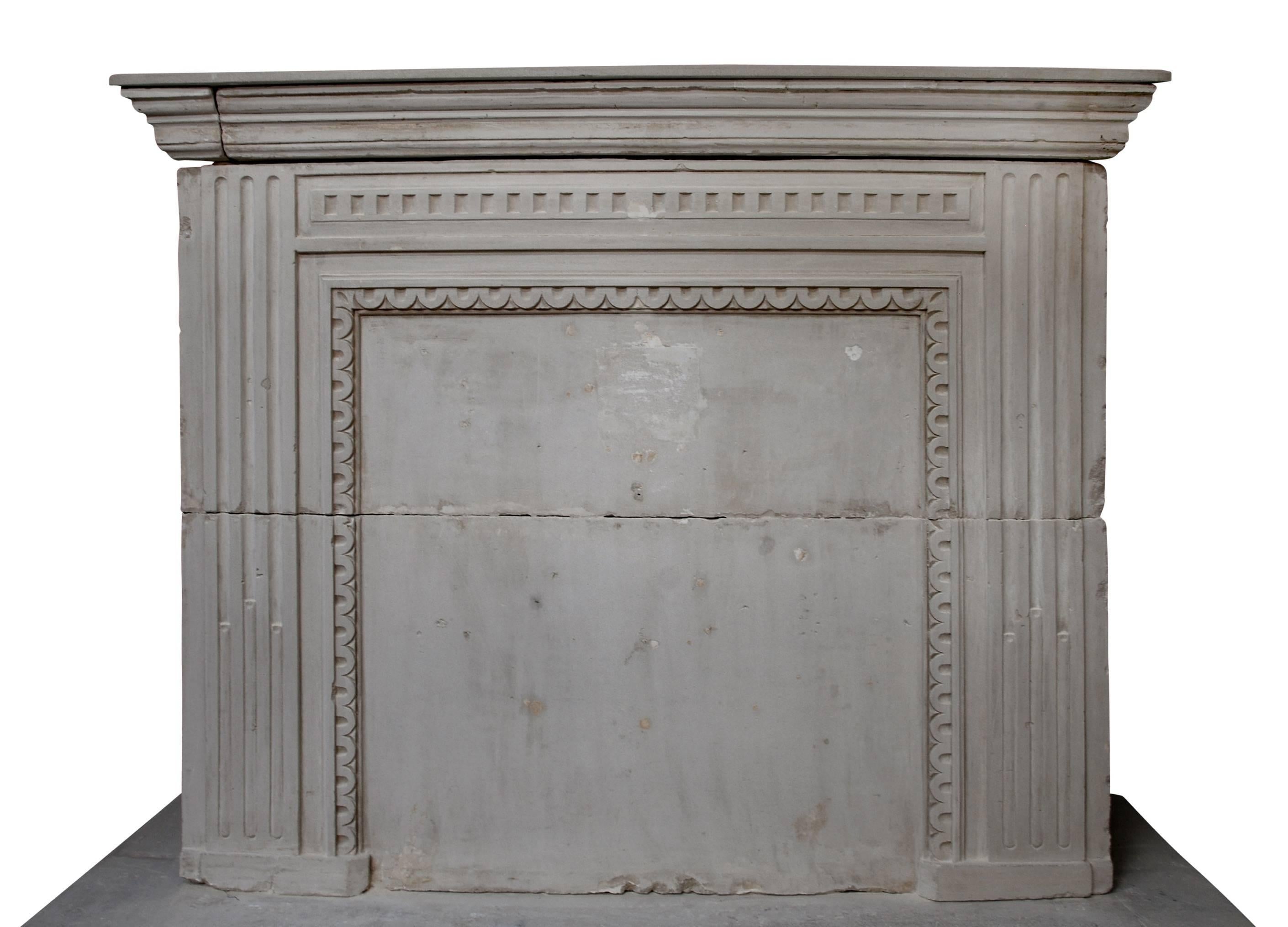 Late 18th Century French Louis XVI Limestone Fireplace with Trumeau In Good Condition In London, GB