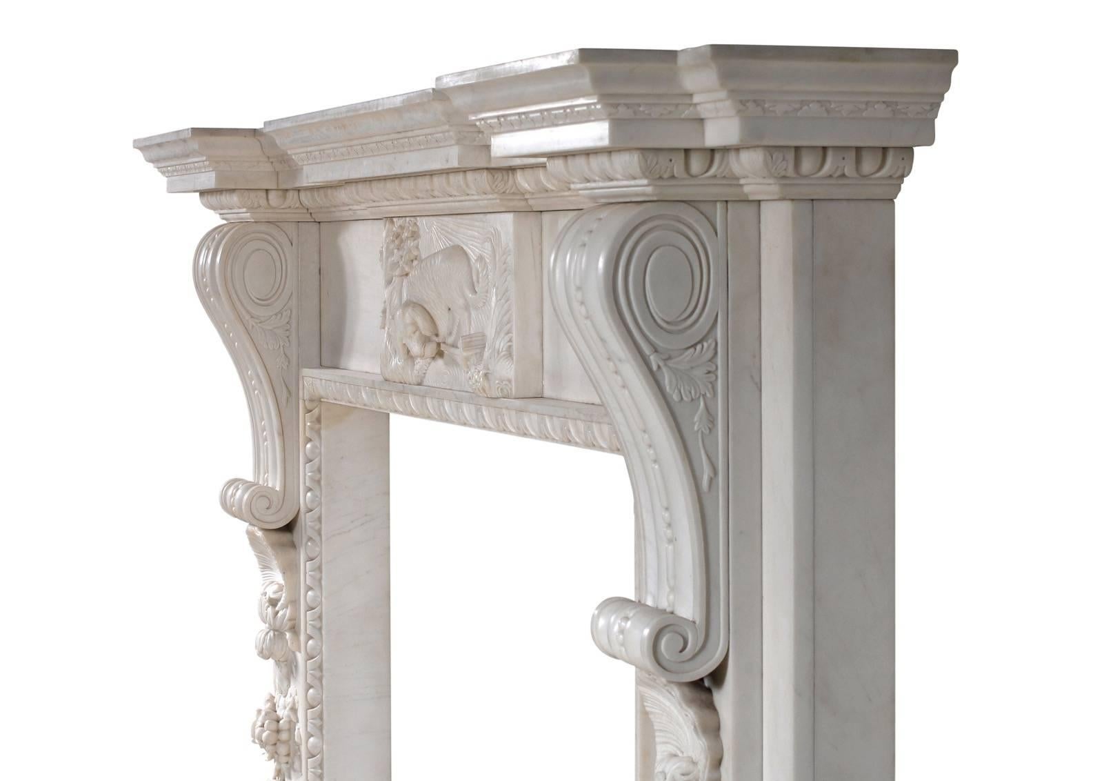 19th Century Mid-Georgian Style Fireplace in White Marble