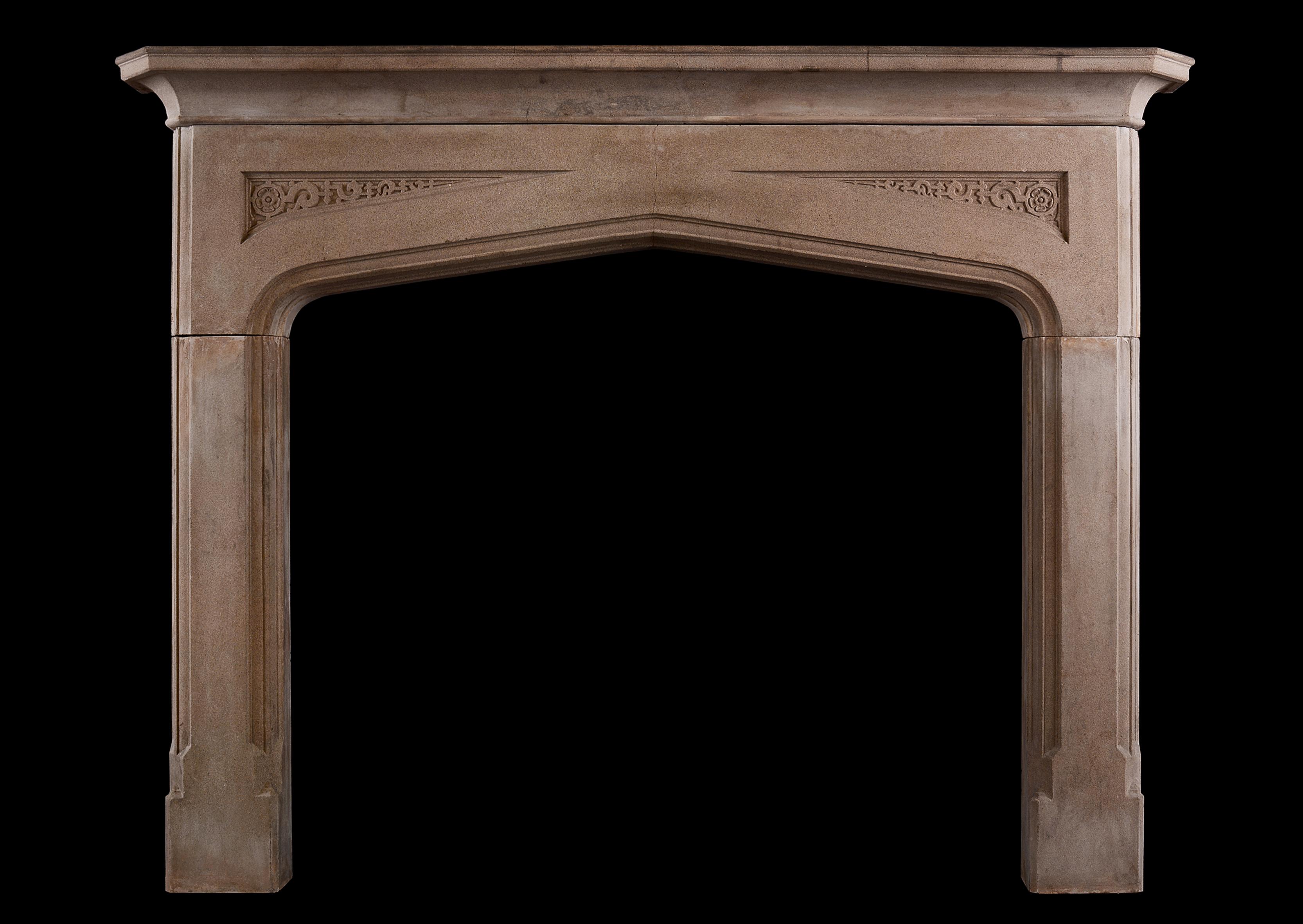 19th Century An English Stone Fireplace in the Gothic Manner For Sale