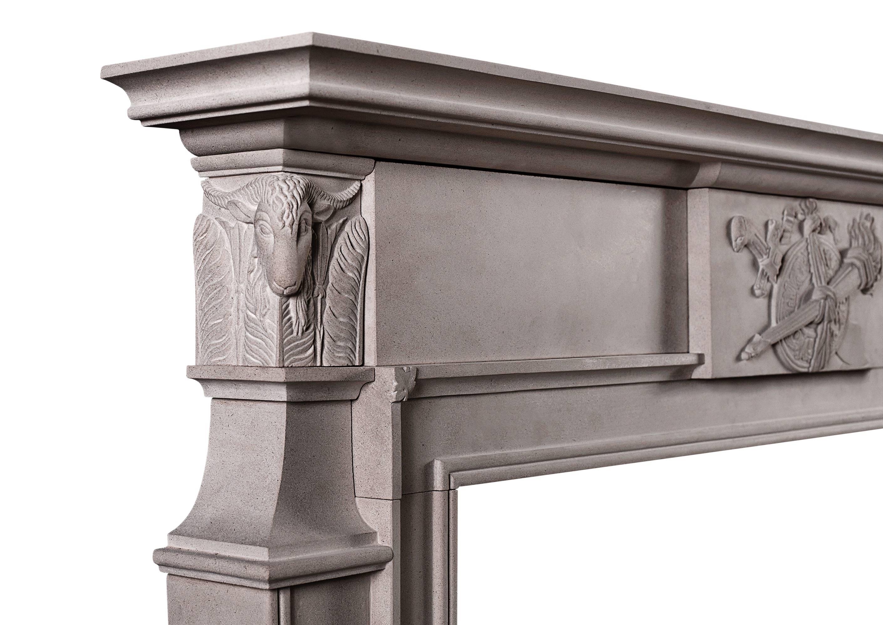 English Late Georgian Fireplace Mantel in Portland Stone For Sale