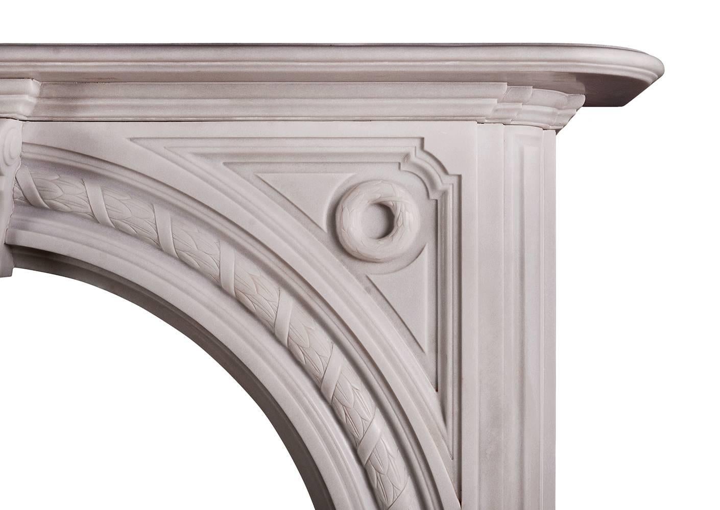 19th Century A pair of Victorian fireplace mantels in white marble