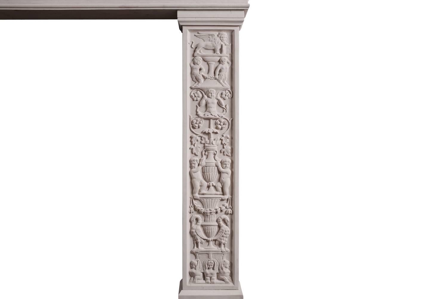 Carved Italian Renaissance Fireplace In Excellent Condition For Sale In London, GB