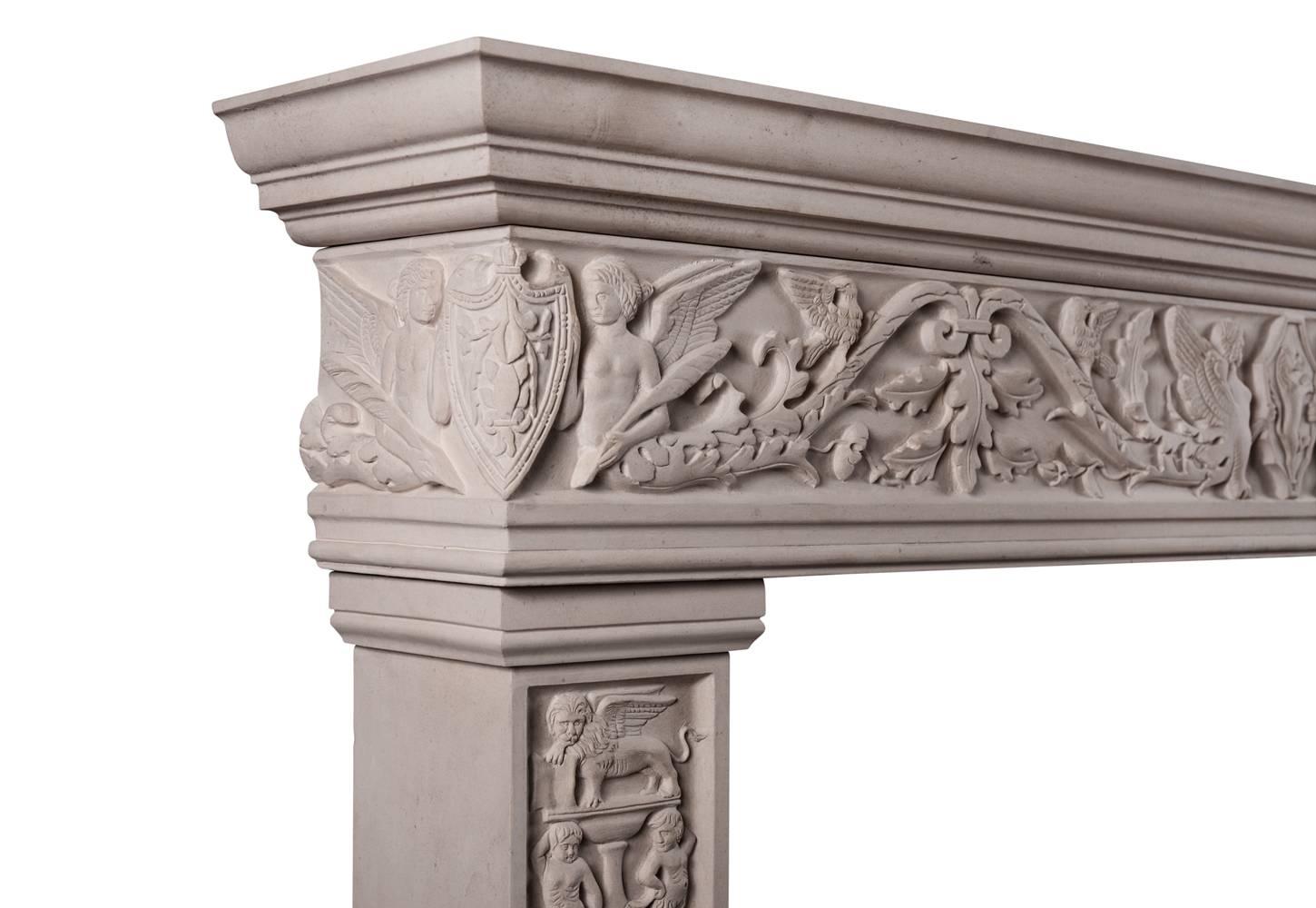 Stone Carved Italian Renaissance Fireplace For Sale