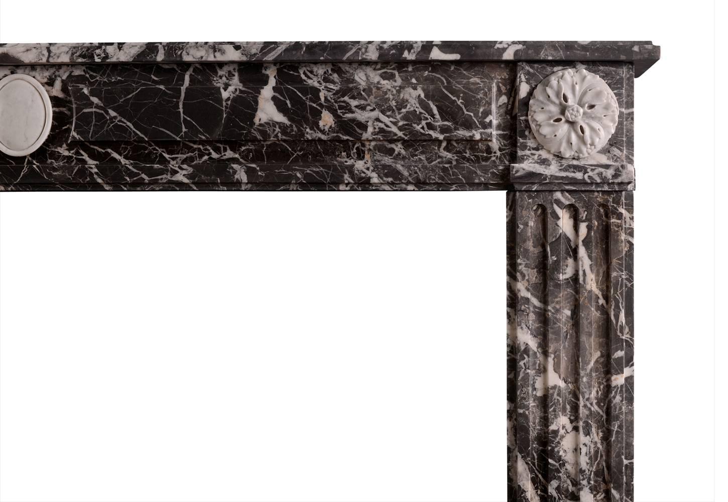 French Louis XVI Style Fireplace Mantel in St Anne Des Pyrenees Marble For Sale