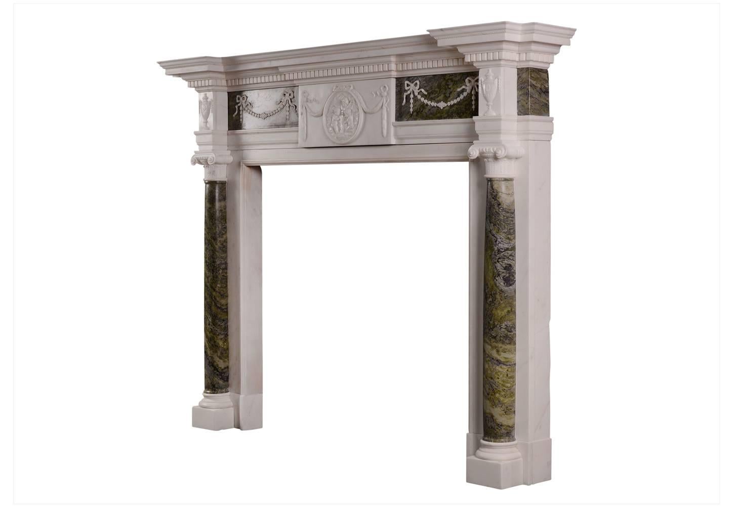George II Statuary Marble Fireplace with Connemara Columns For Sale