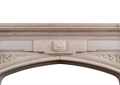 Fine Gothic Revival Statuary Marble Fireplace Mantel