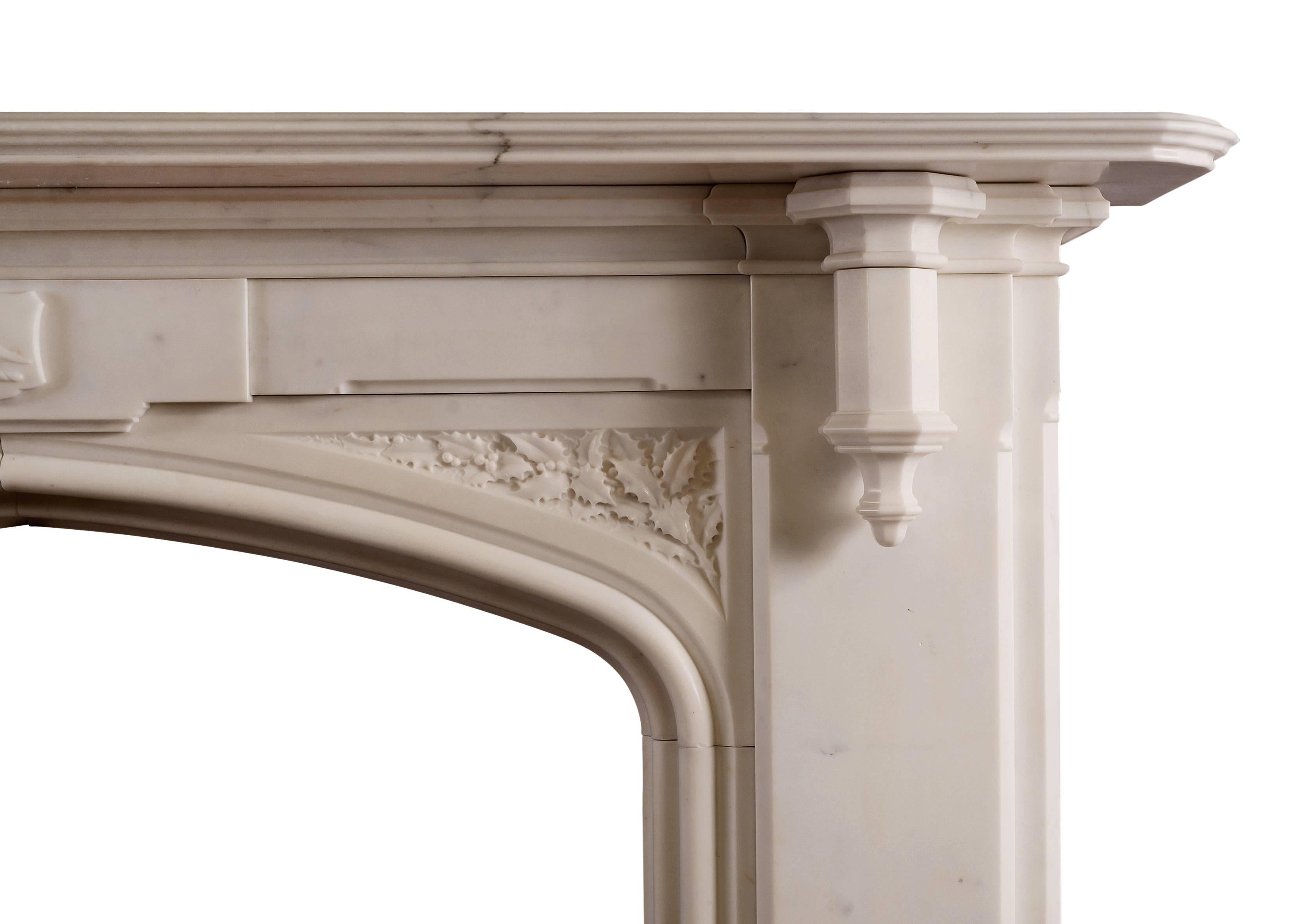 English Fine Gothic Revival Statuary Marble Fireplace Mantel For Sale