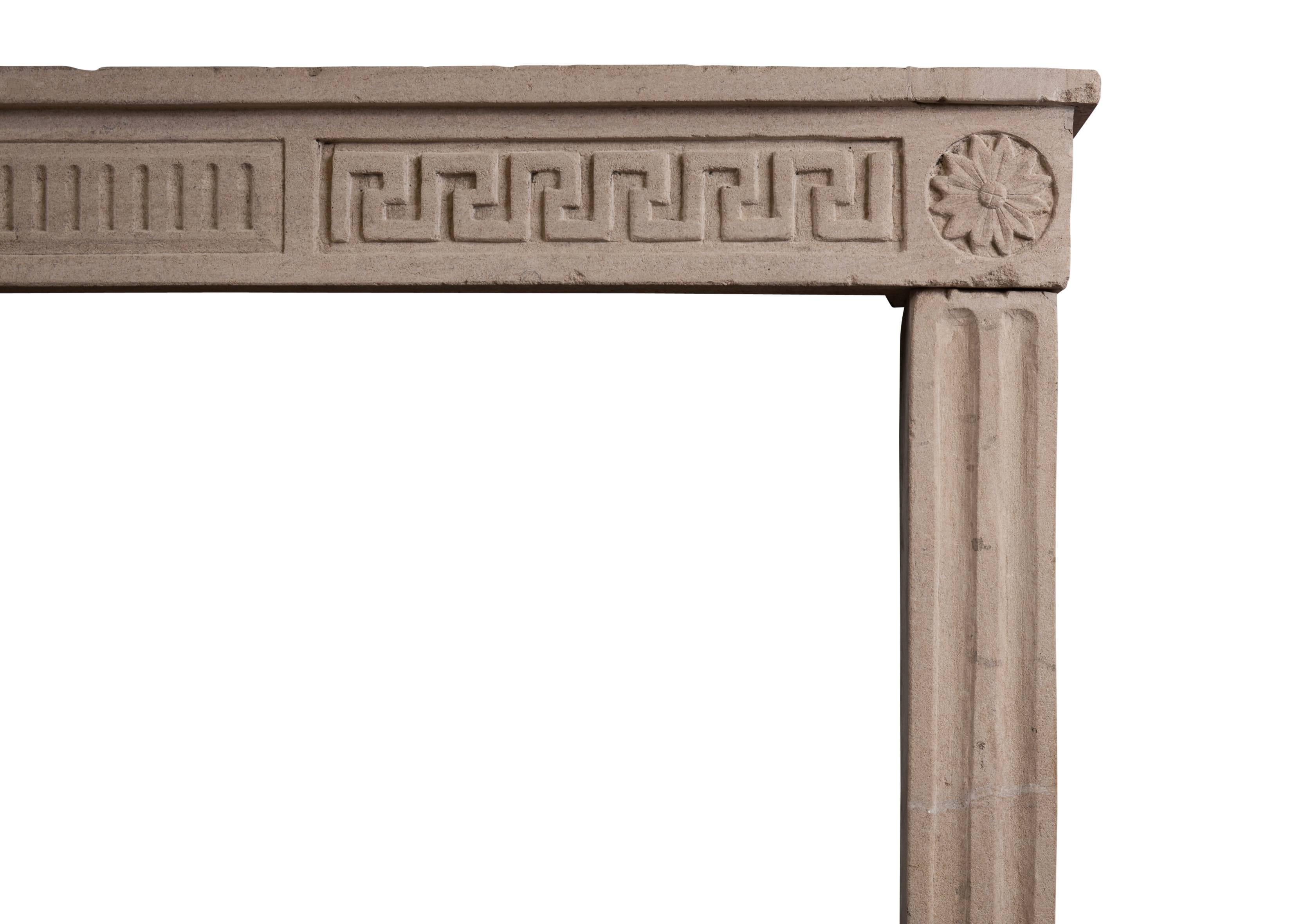 French Rustic Limestone Louis XVI Fireplace For Sale