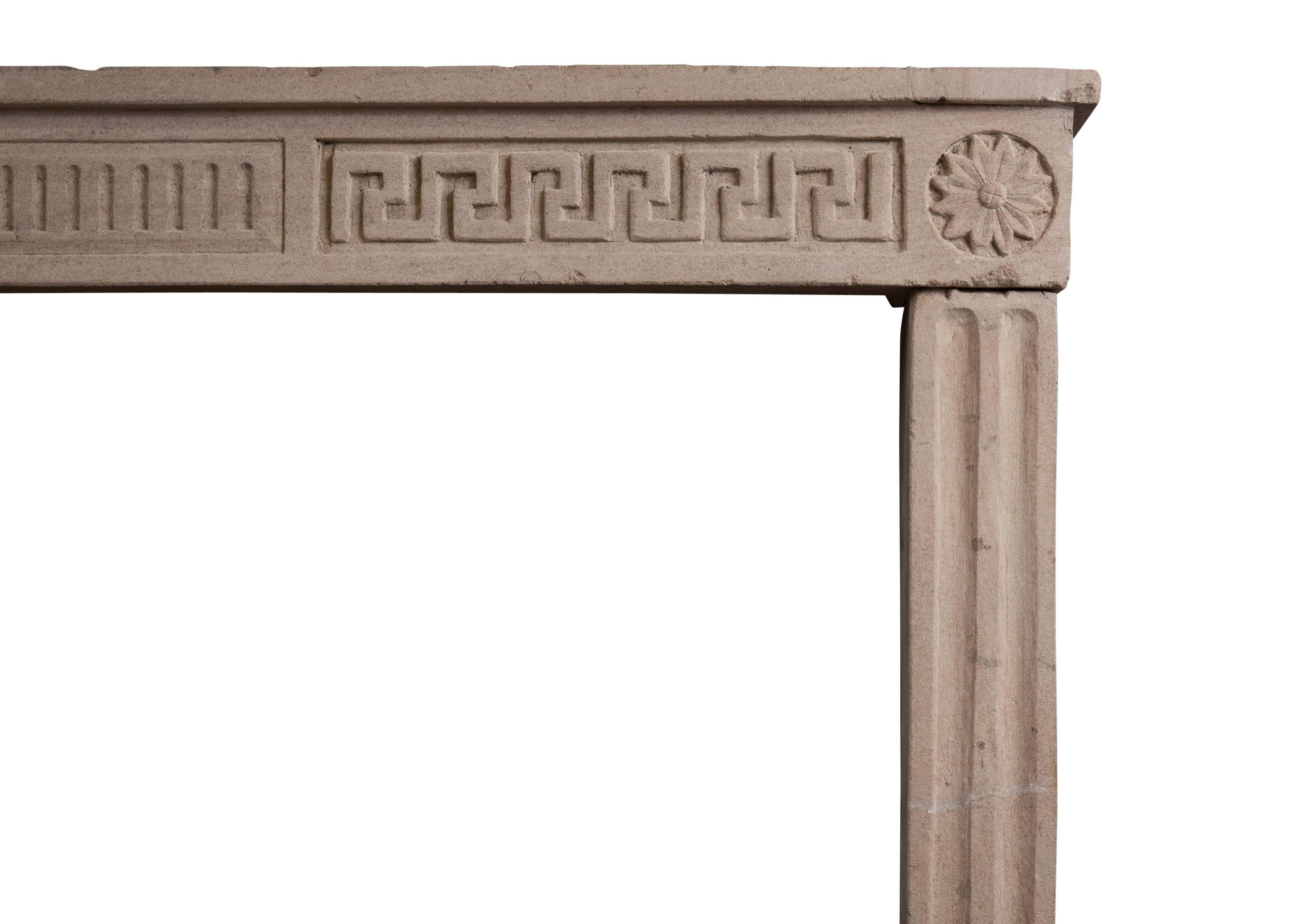 French Rustic Limestone Louis XVI Fireplace