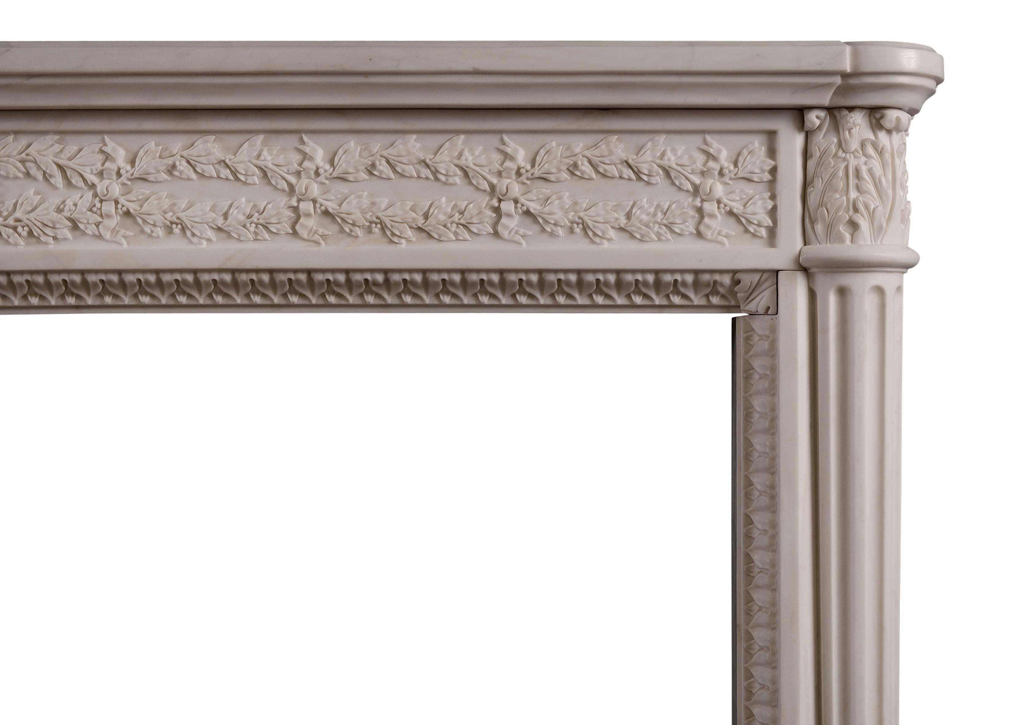 Fine French Louis XVI White Marble Fireplace In Good Condition For Sale In London, GB