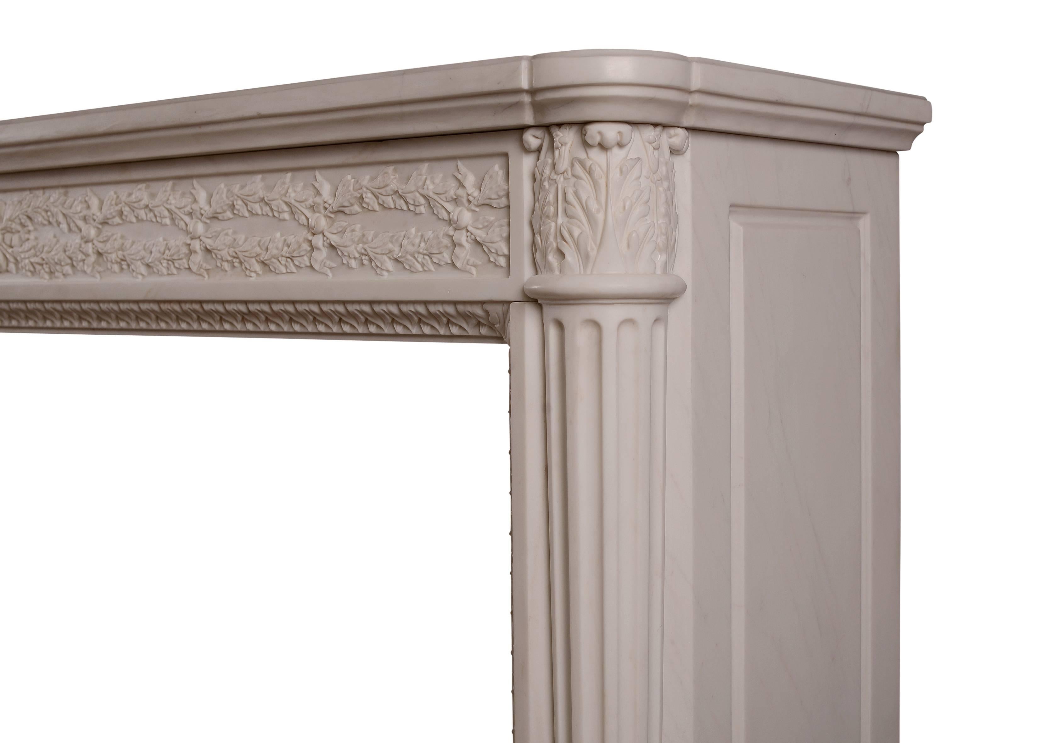 20th Century Fine French Louis XVI White Marble Fireplace For Sale