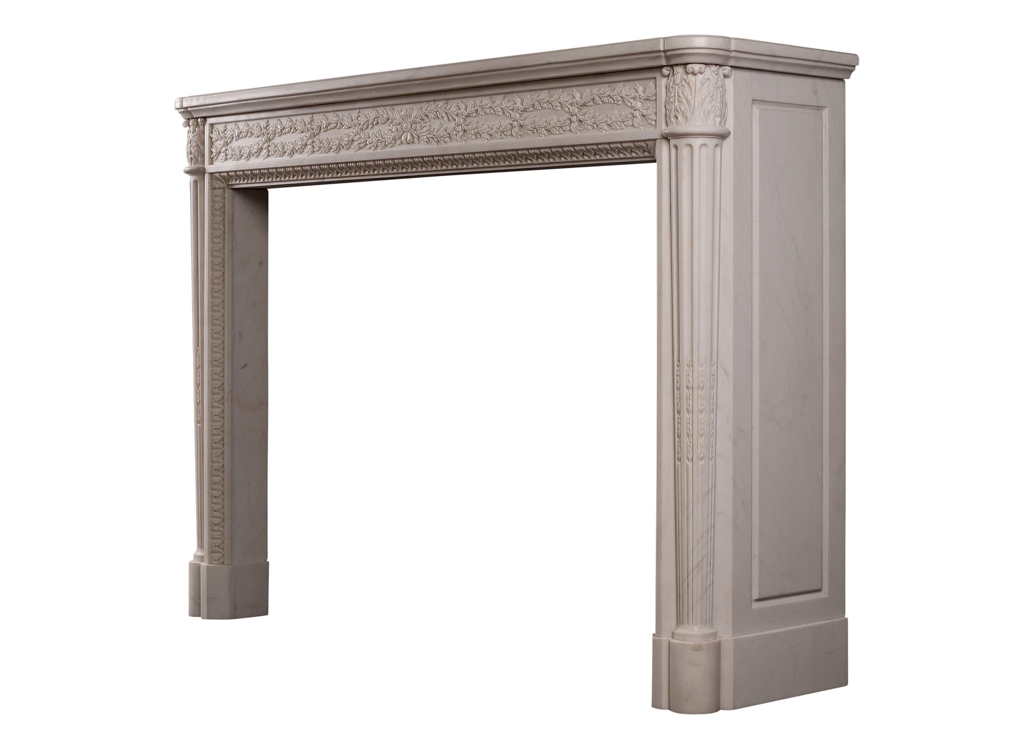 Fine French Louis XVI White Marble Fireplace For Sale 2