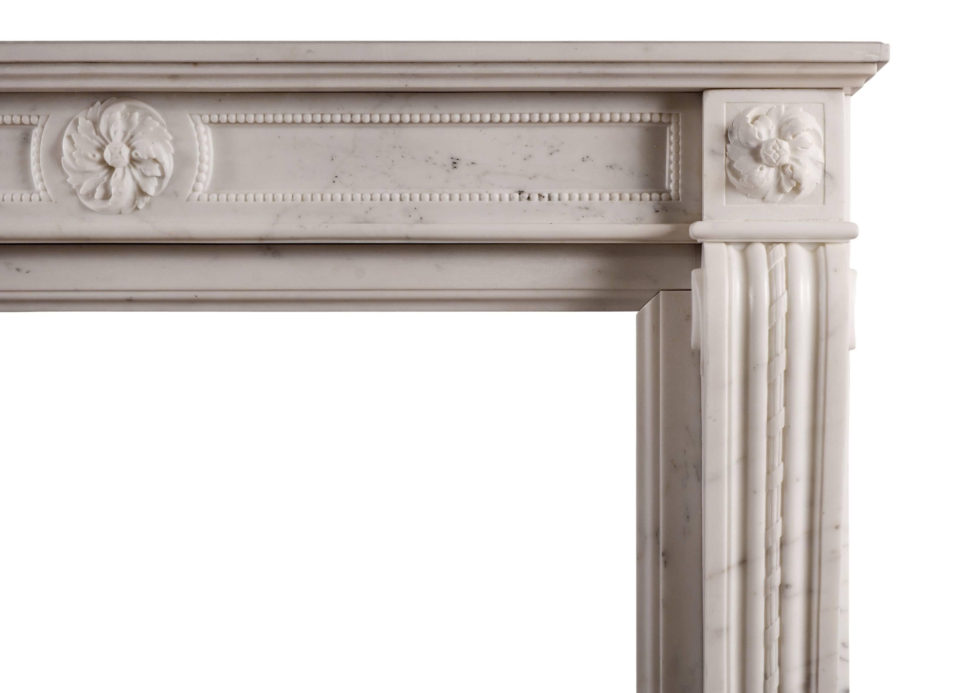 French Statuary Marble Antique Fireplace in the Louis XVI Manner For Sale