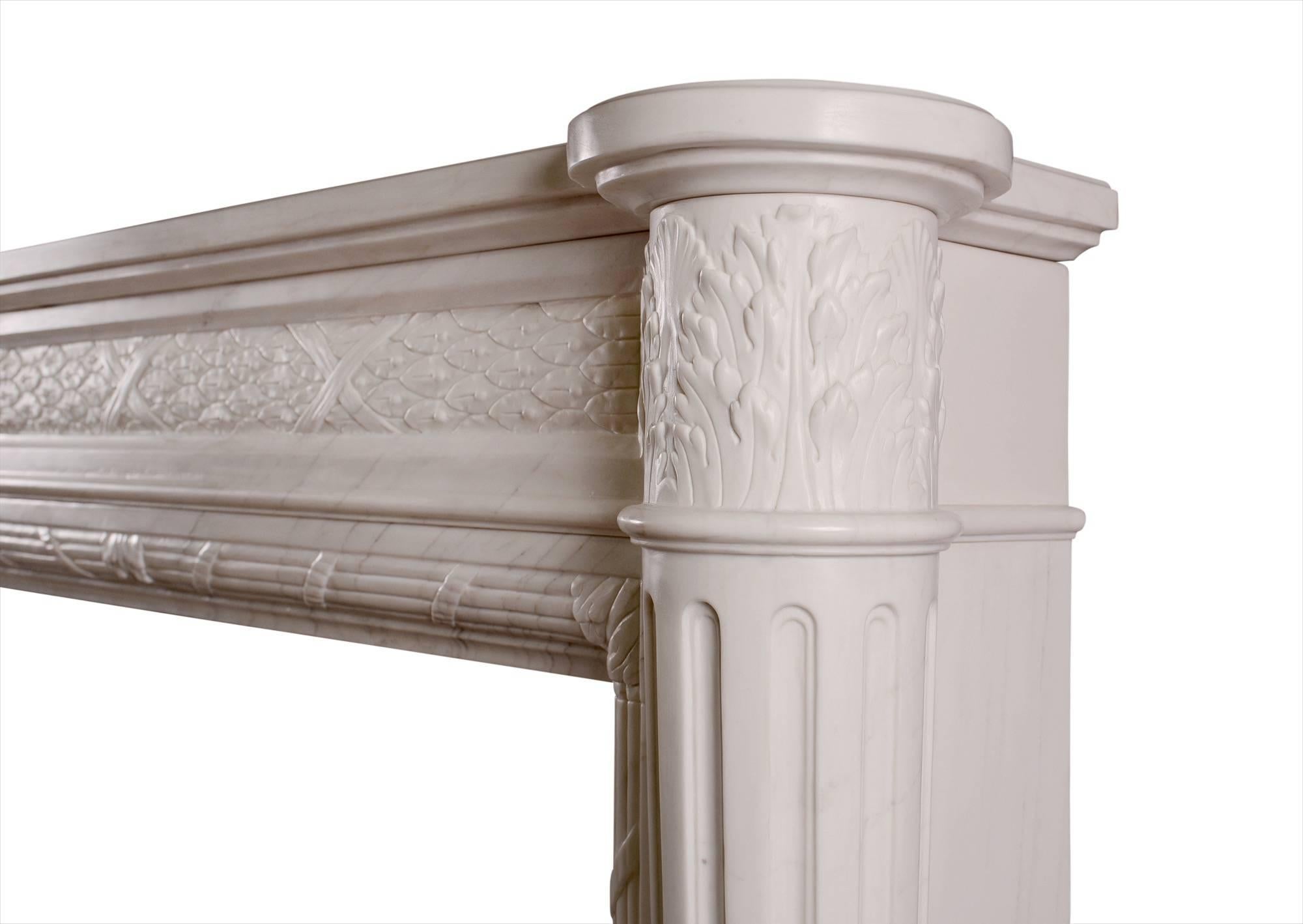 French Louis XVI Style Marble Fireplace with Tapering Columns For Sale
