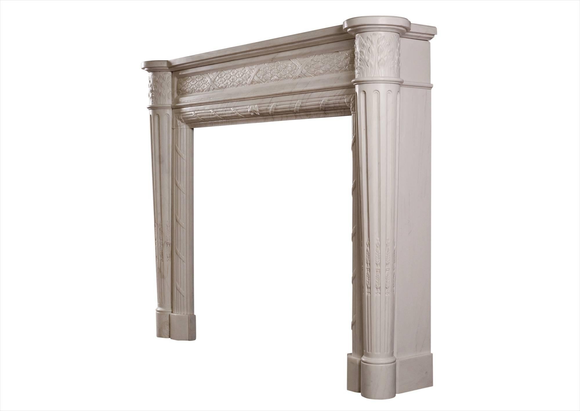 Louis XVI Style Marble Fireplace with Tapering Columns In Excellent Condition For Sale In London, GB