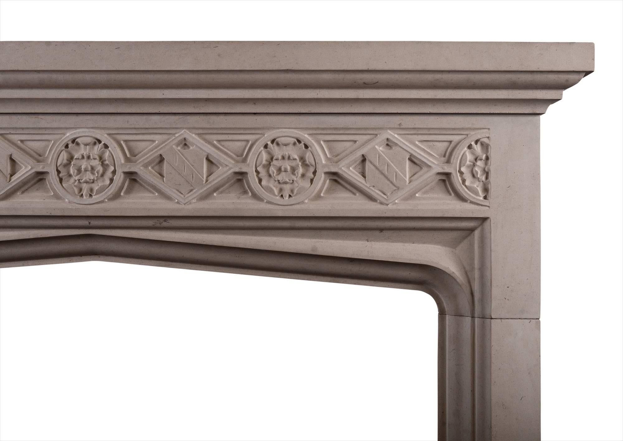 English Gothic Style Limestone Fireplace For Sale
