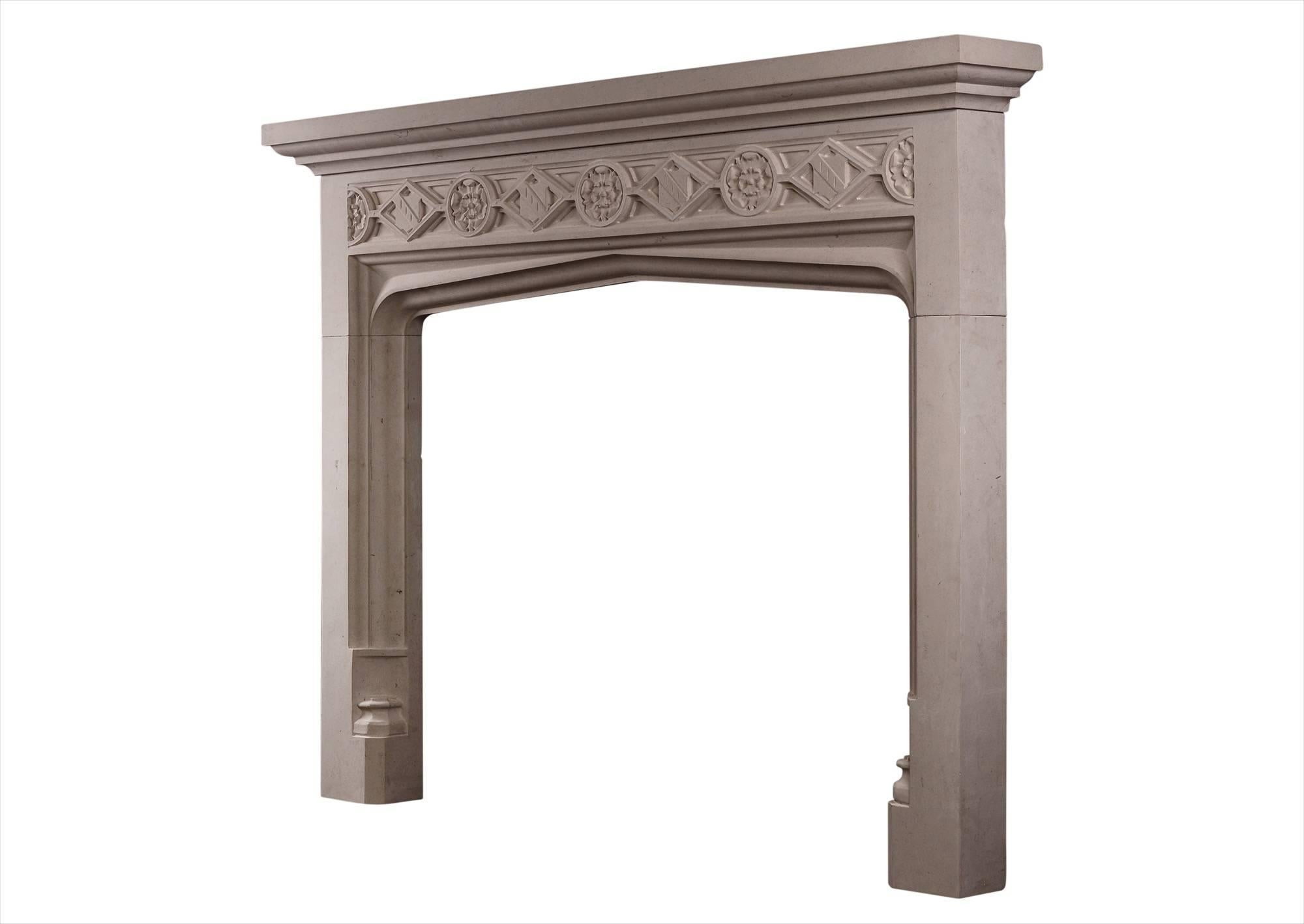 Gothic Style Limestone Fireplace In New Condition For Sale In London, GB