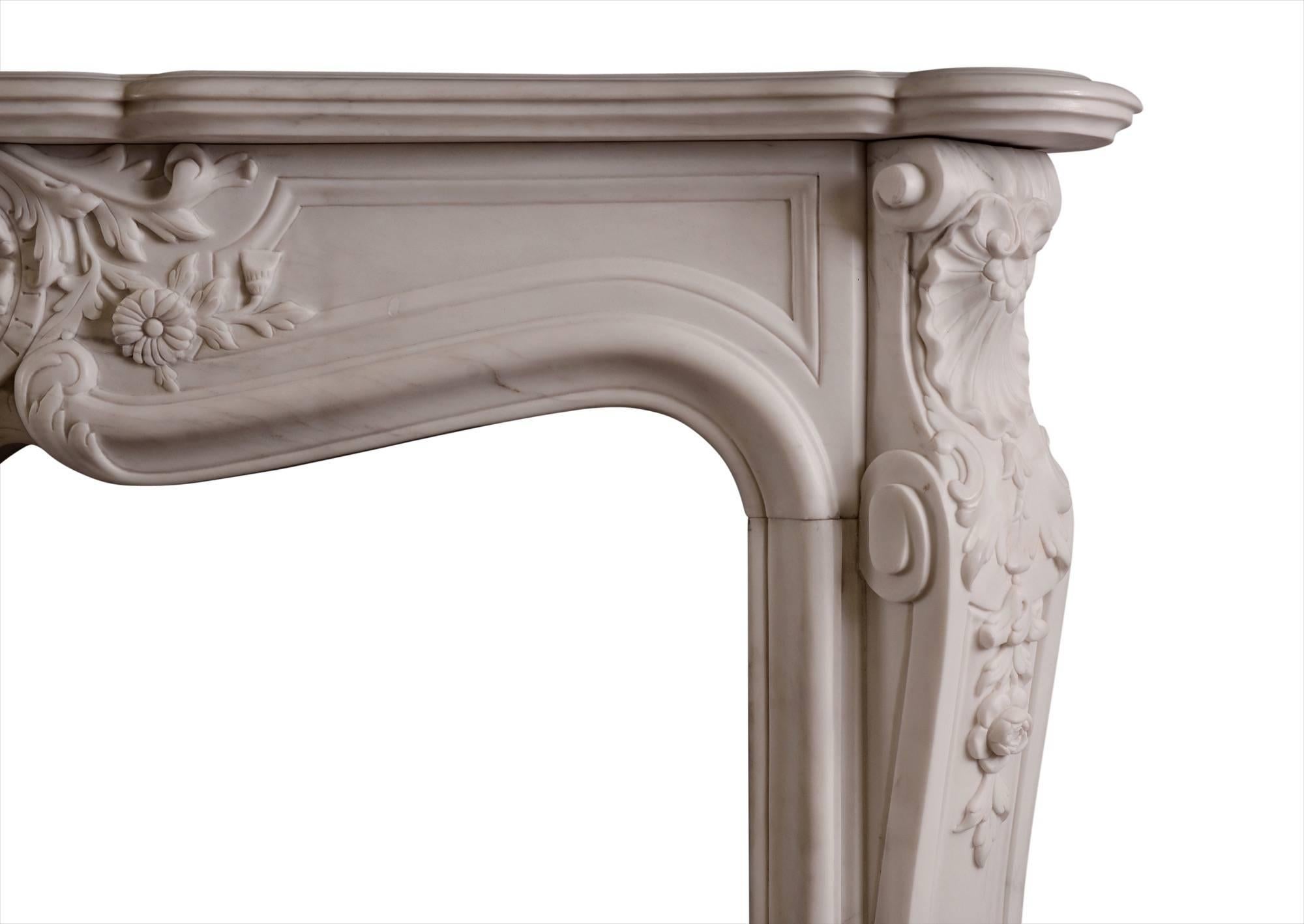 French Ornately Carved Louis XV Marble Fireplace For Sale