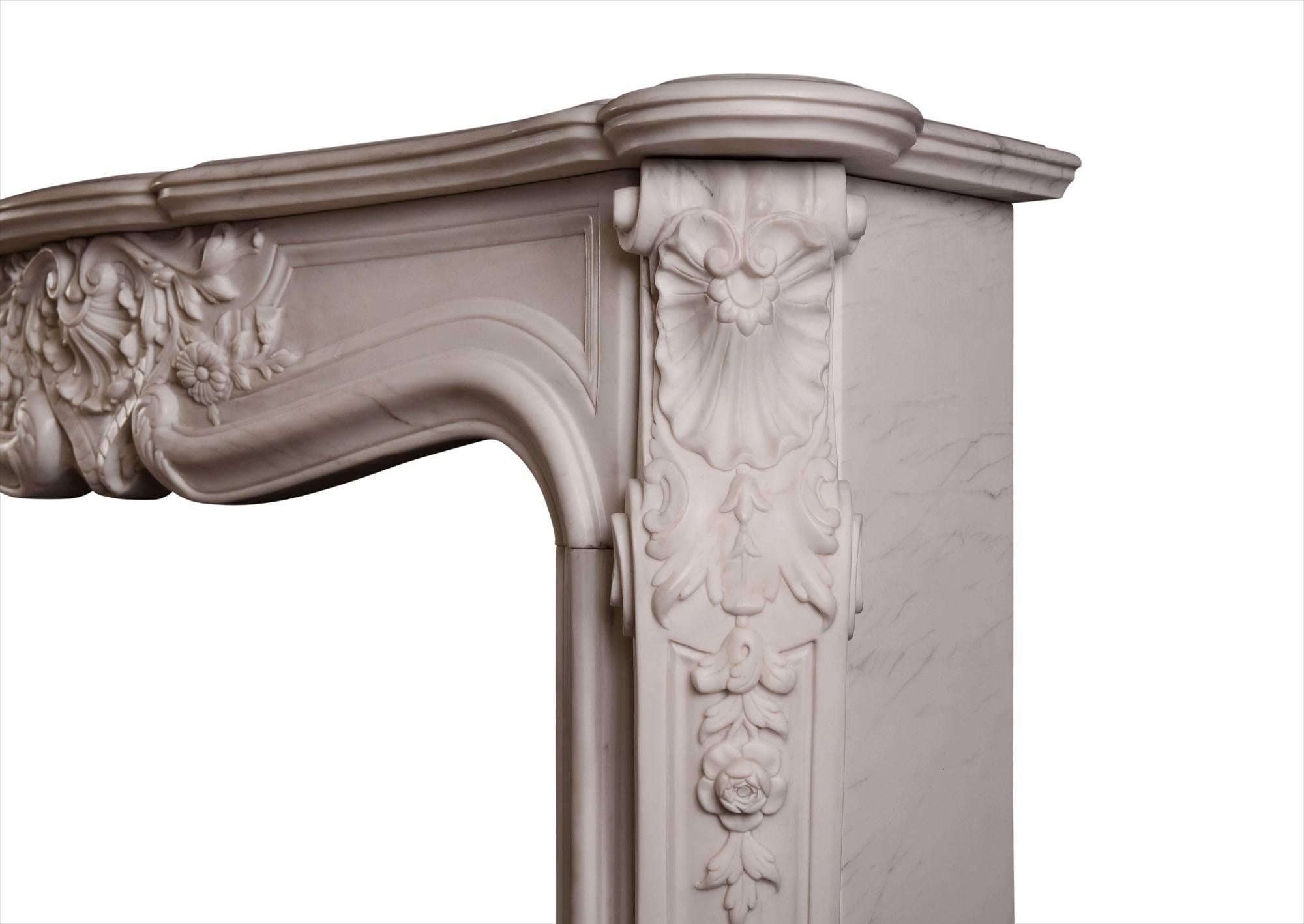 Ornately Carved Louis XV Marble Fireplace In Good Condition For Sale In London, GB