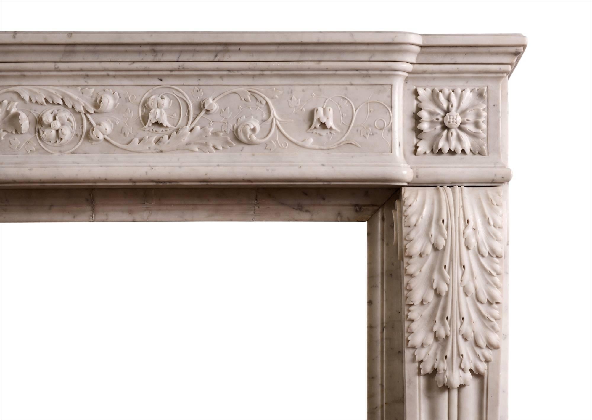 French Finely Carved Louis XVI Style Marble Fireplace