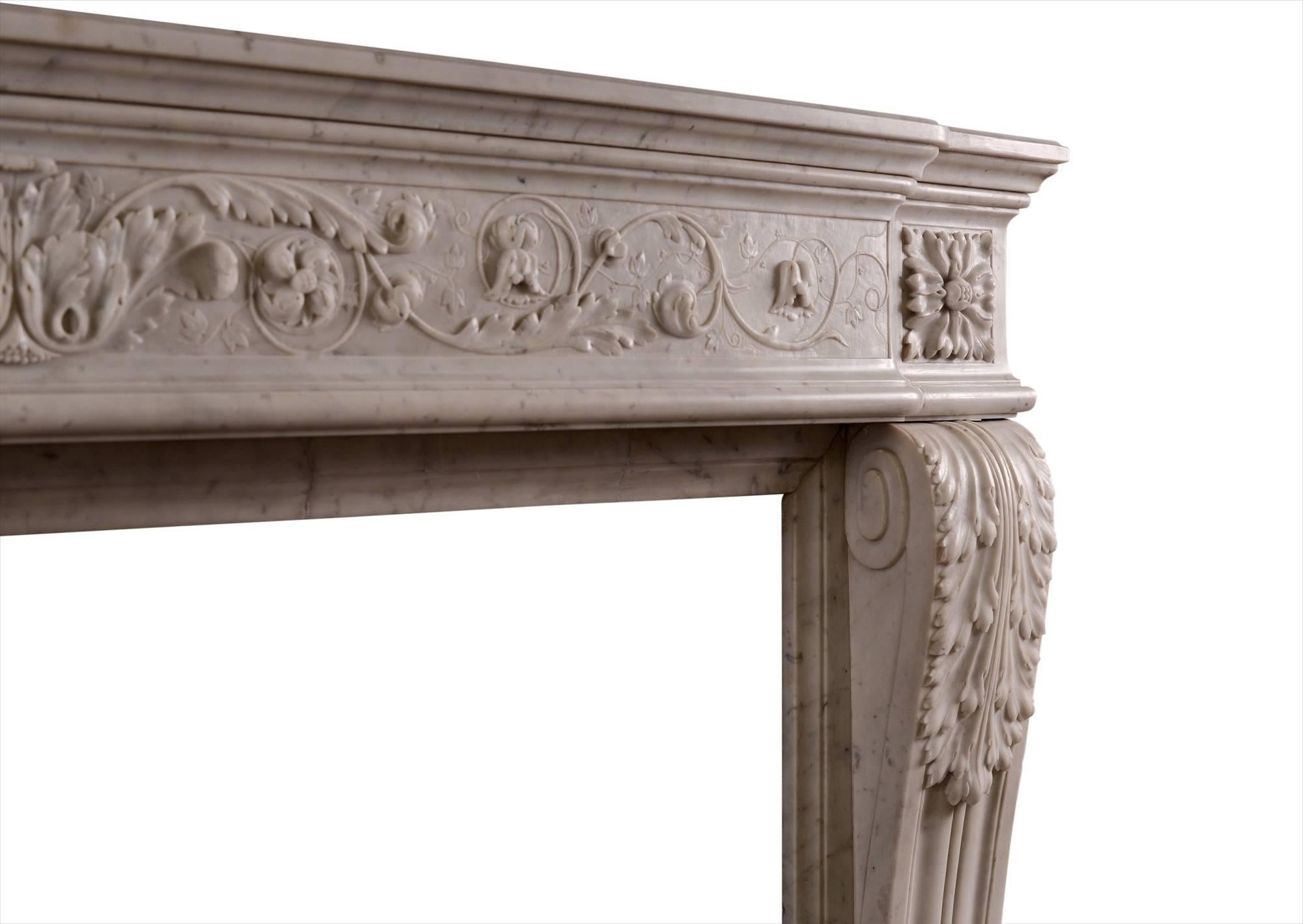 Finely Carved Louis XVI Style Marble Fireplace In Good Condition In London, GB