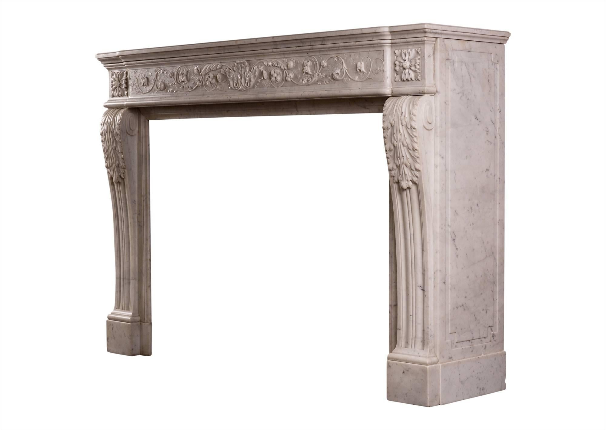 Finely Carved Louis XVI Style Marble Fireplace 1