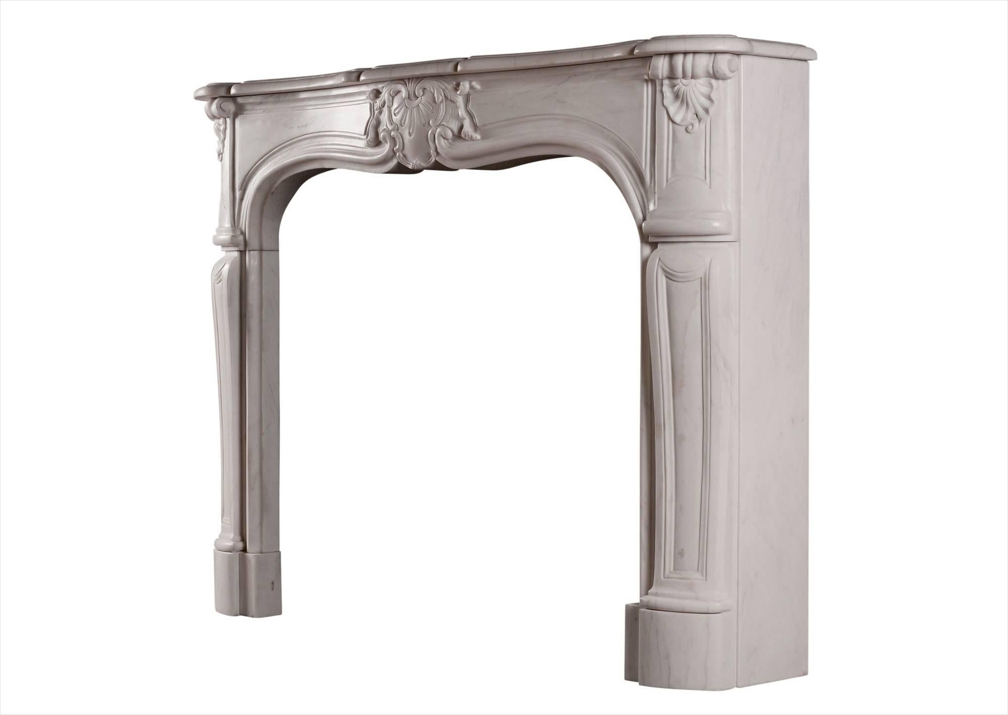 Contemporary French Louis XV Style White Marble Fireplace For Sale