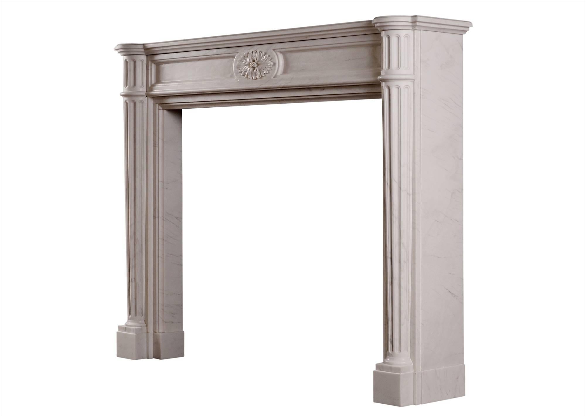 20th Century French Louis XVI Style White Marble Fireplace For Sale