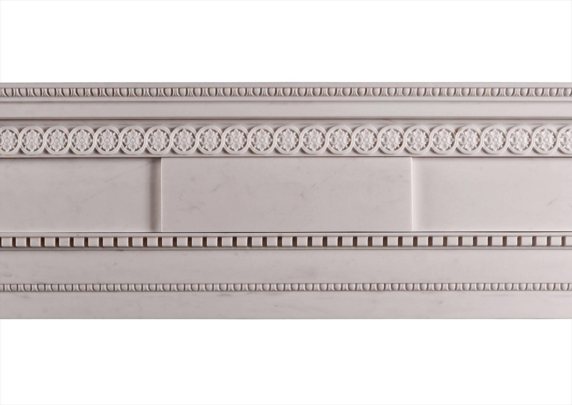English Delicate, Late Georgian Style White Marble Fireplace For Sale