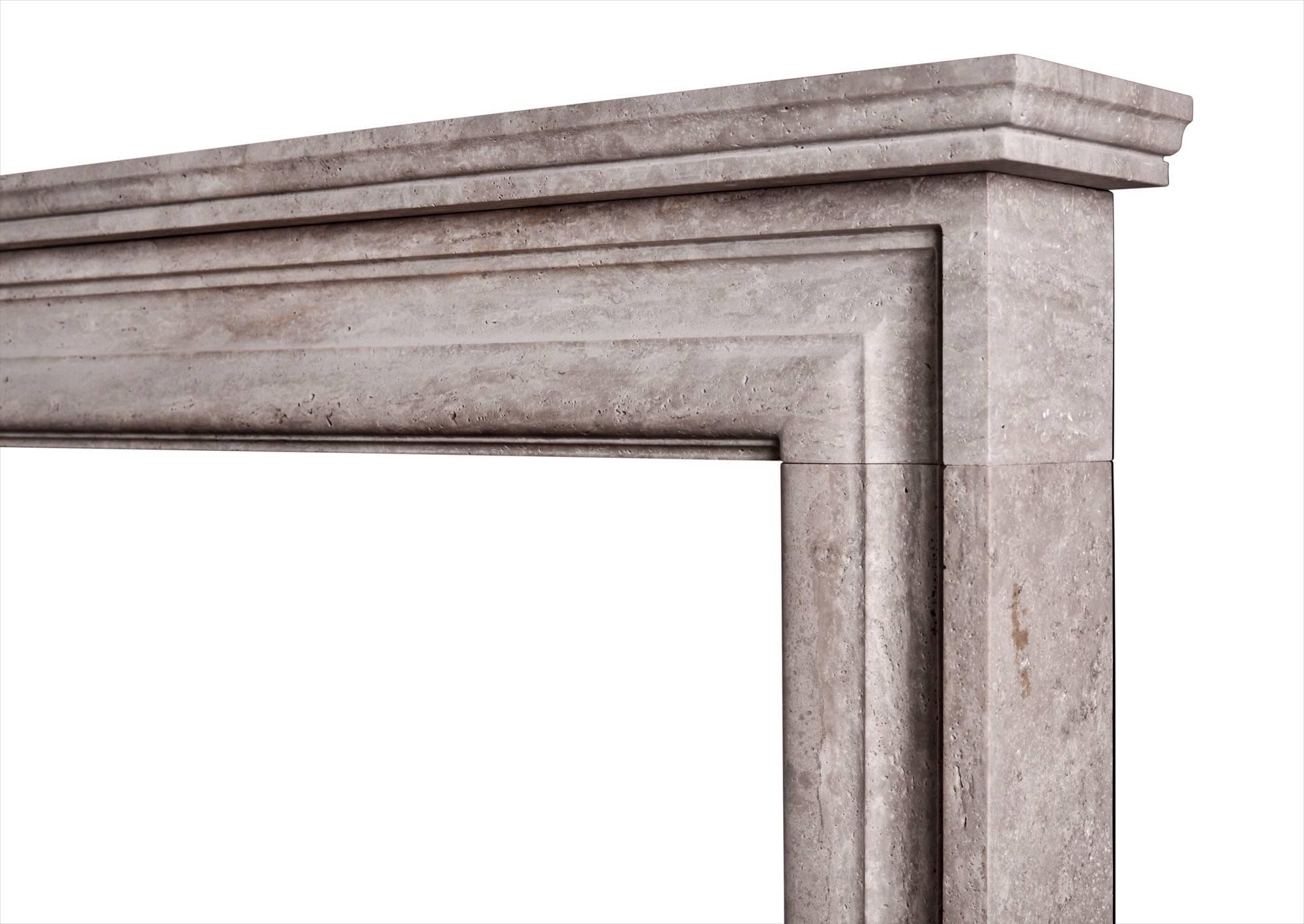 Baroque English Bolection Fireplace in Travertine Stone For Sale