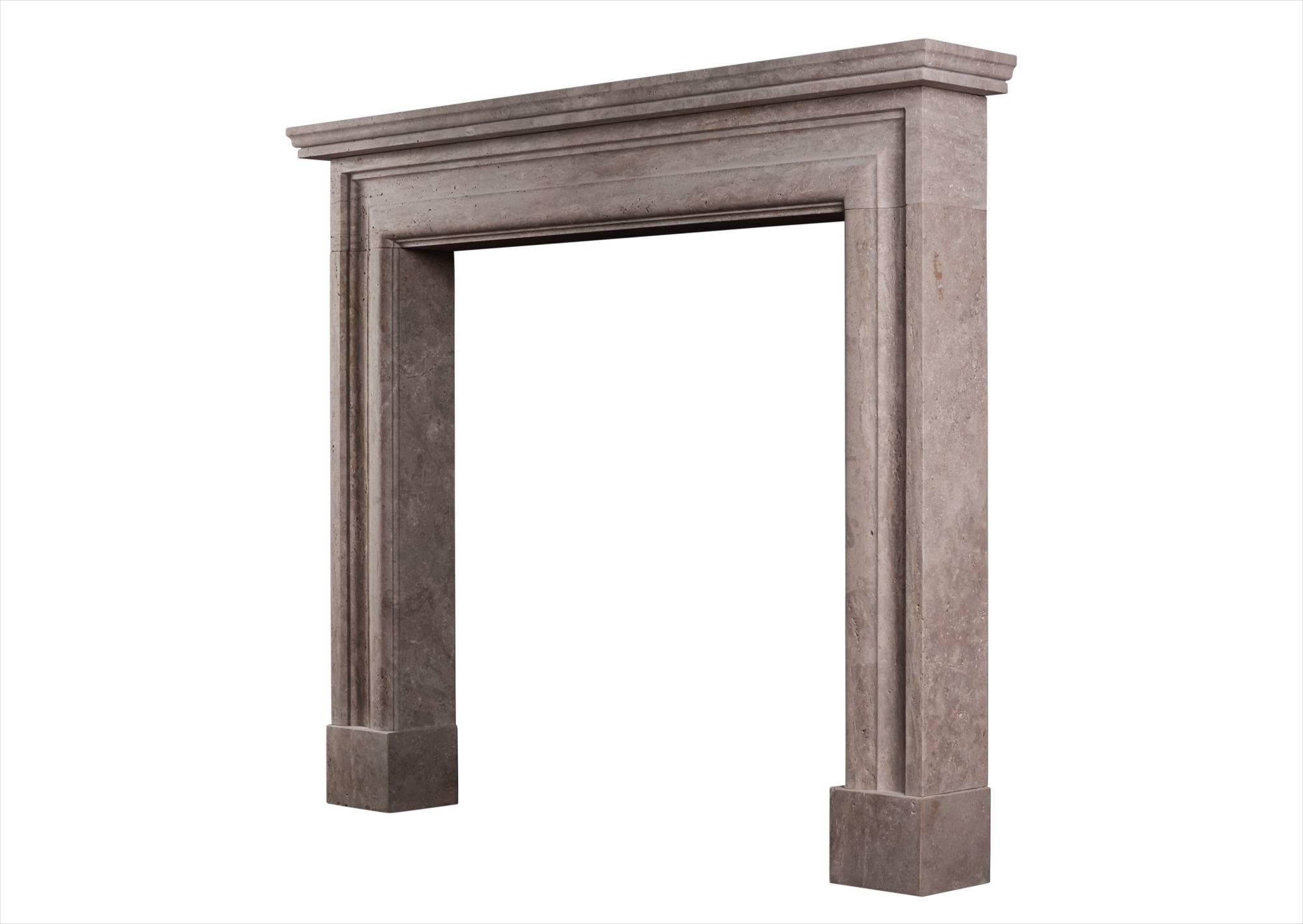 English Bolection Fireplace in Travertine Stone In Good Condition For Sale In London, GB