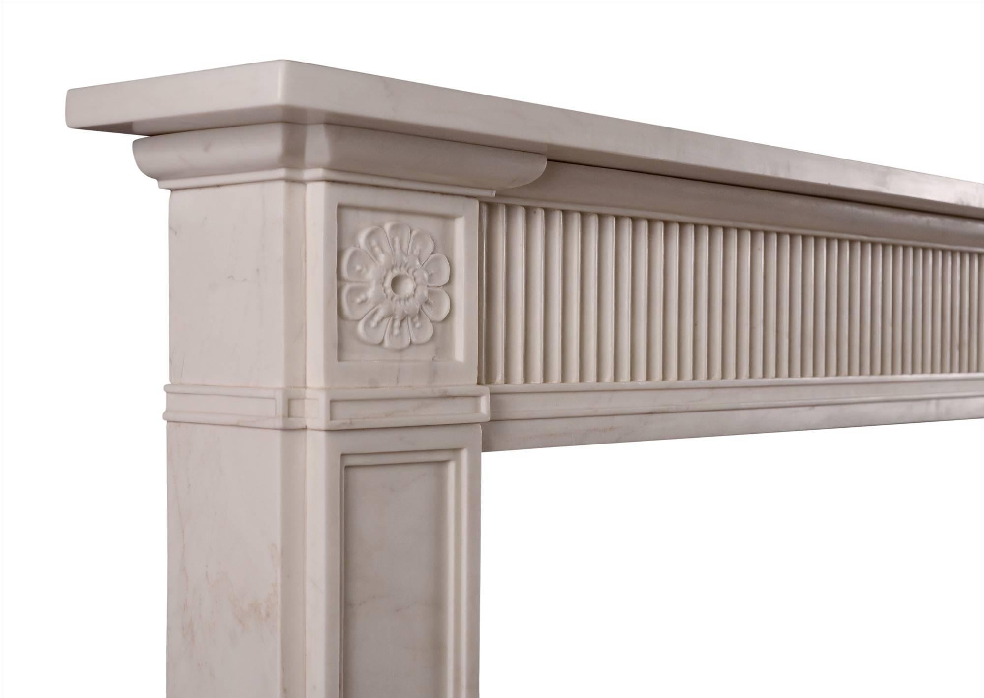 English Late 18th Century Style White Marble Fireplace For Sale