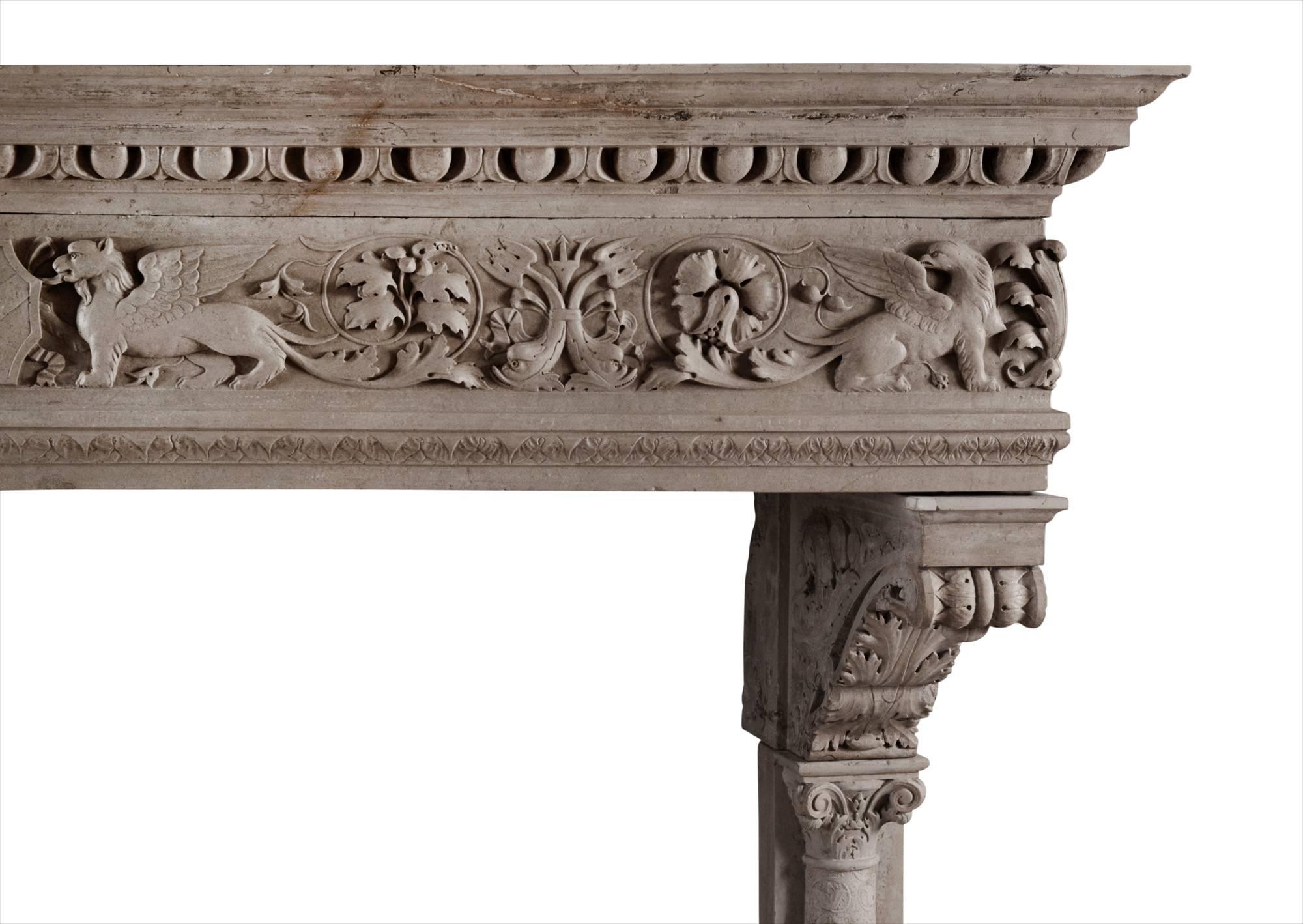 18th Century Italian Renaissance Chimneypiece in Istrian Stone