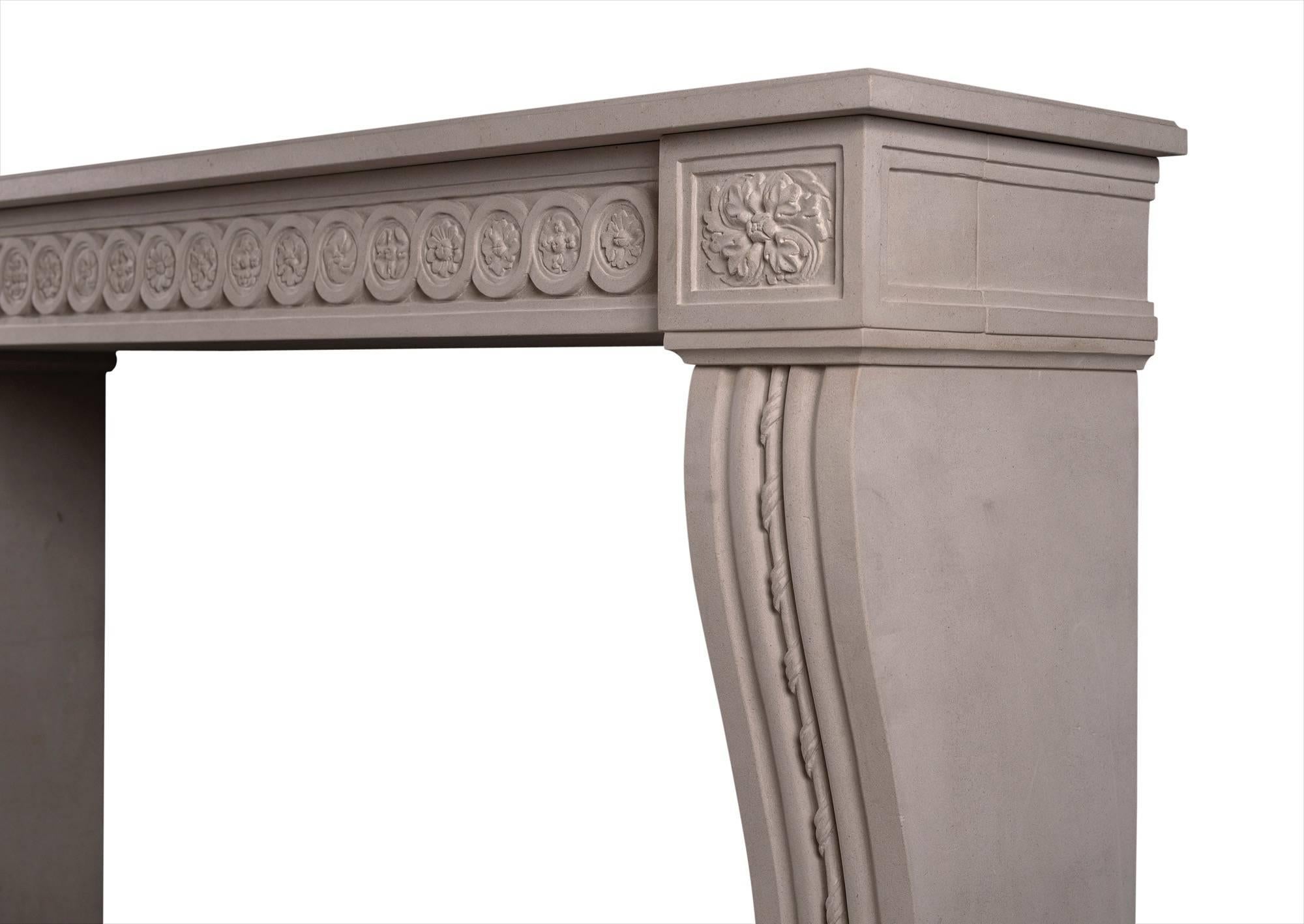 Carved Louis XVI Style Limestone Fireplace In Good Condition For Sale In London, GB