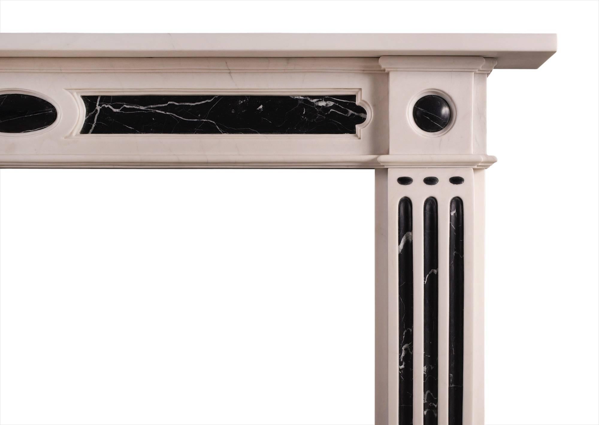 English George III Style Fireplace in White and Black Marble For Sale