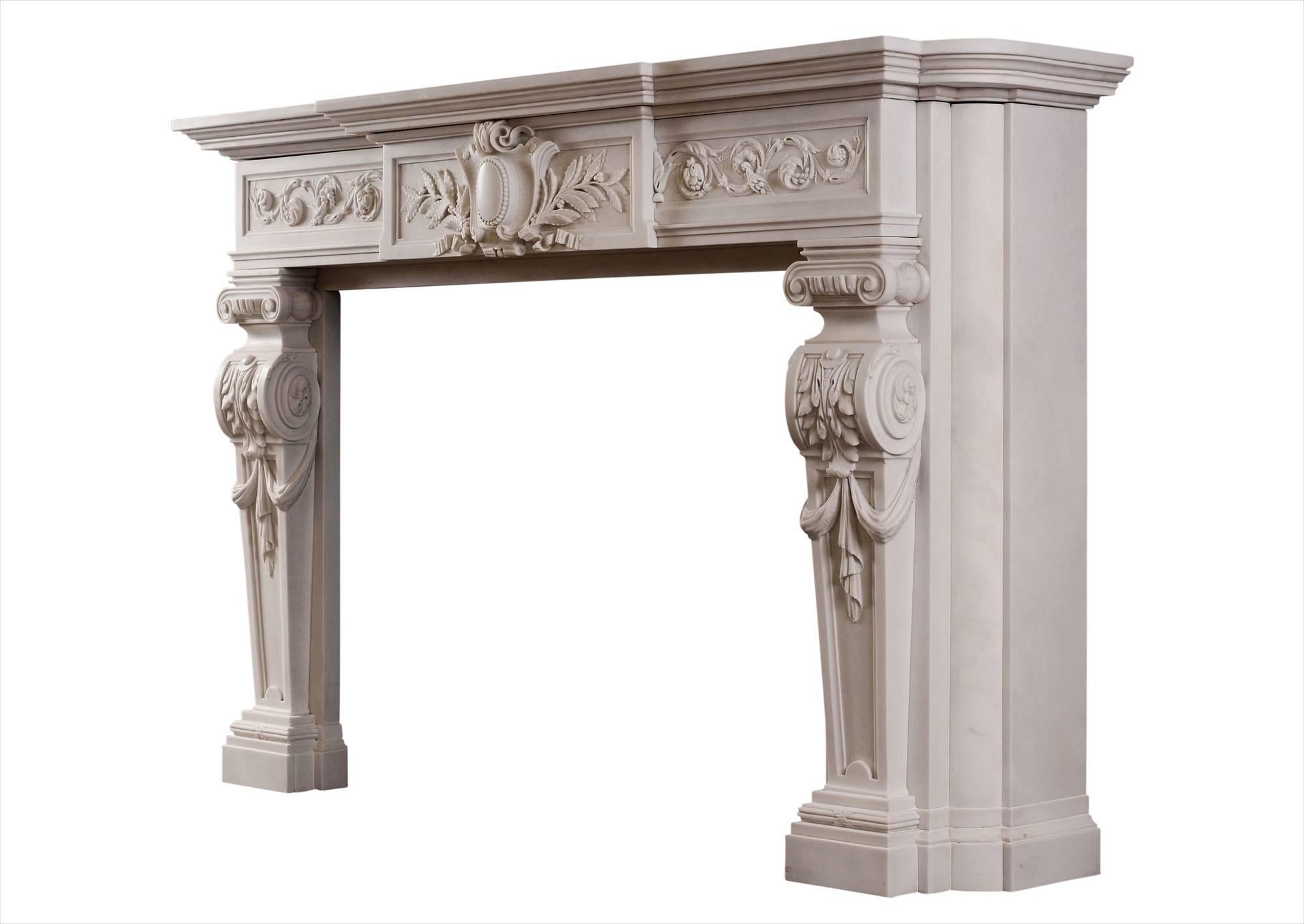 18th Century Large and Impressive French Statuary Marble Fireplace