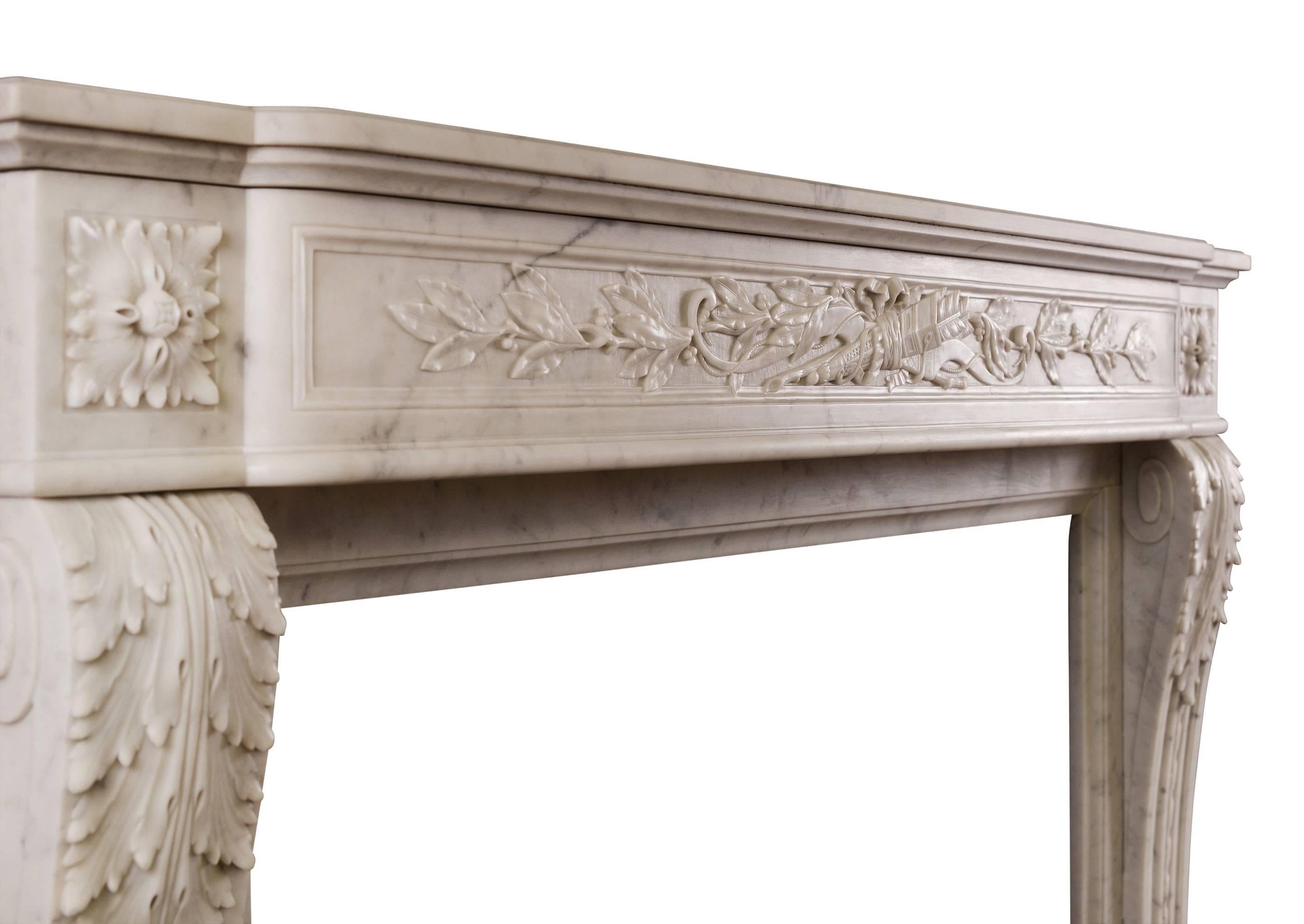 Carrara Marble 19th Century French Louis XVI Style Fireplace