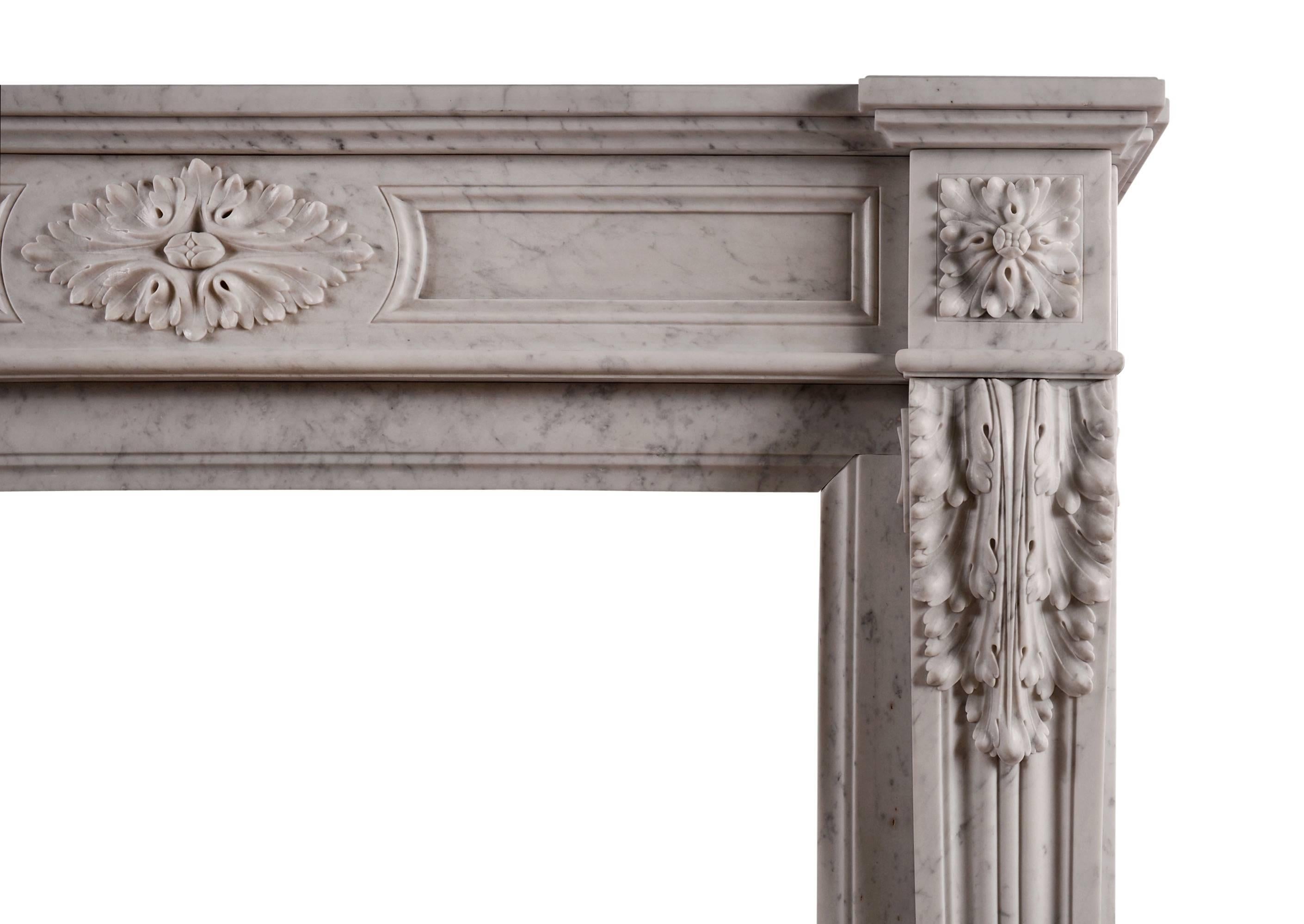 French Louis XVI Style Carrara Marble Antique Fireplace In Good Condition For Sale In London, GB