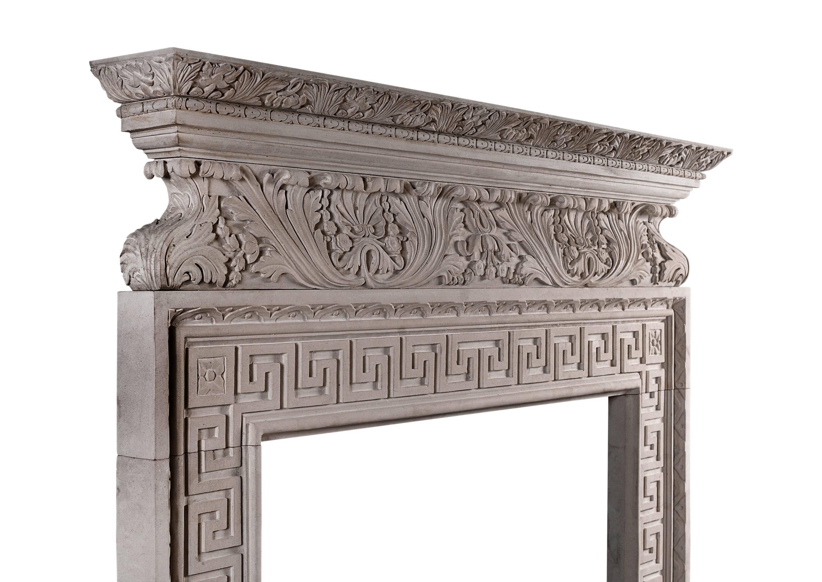 Baroque Carved Italian Fireplace in Portland Stone For Sale