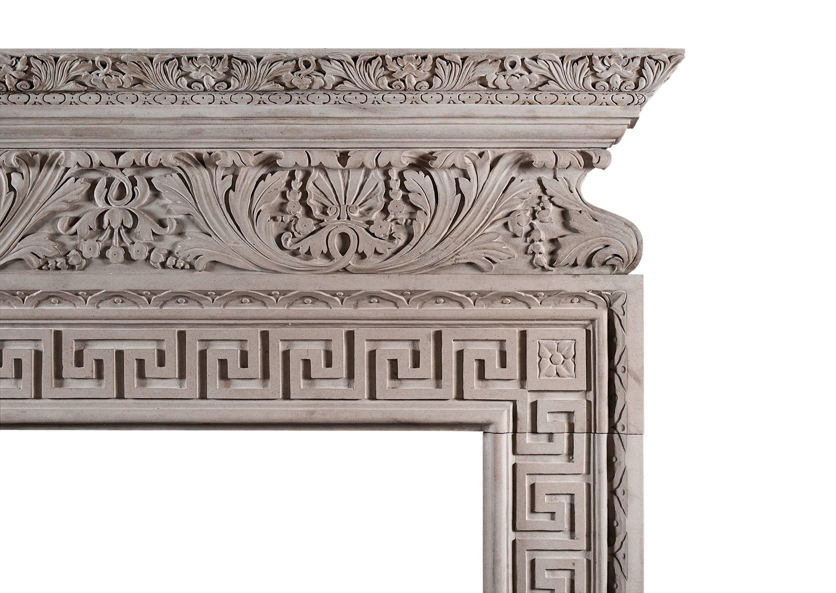 Carved Italian Fireplace in Portland Stone In Good Condition For Sale In London, GB