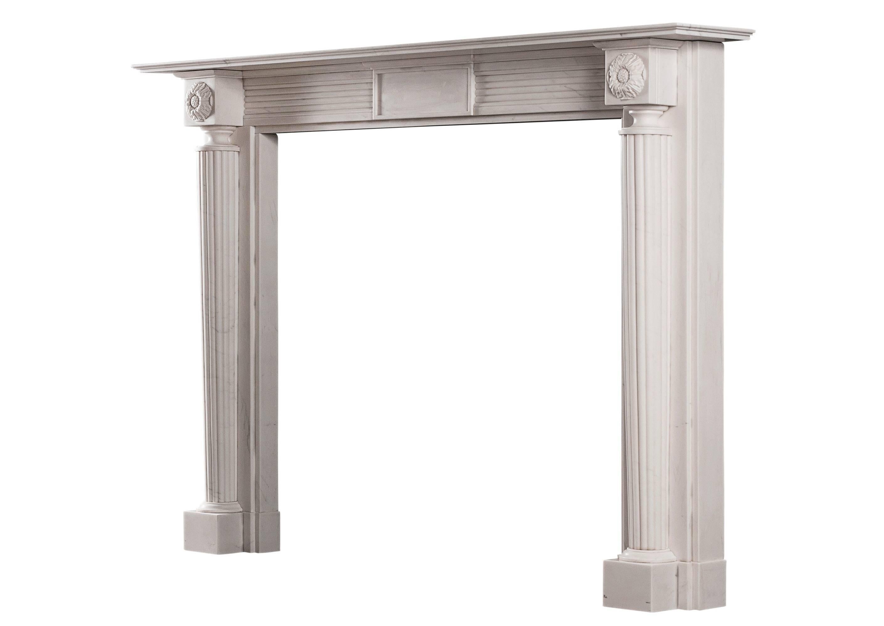 English Regency Style Fireplace in White Marble In New Condition For Sale In London, GB