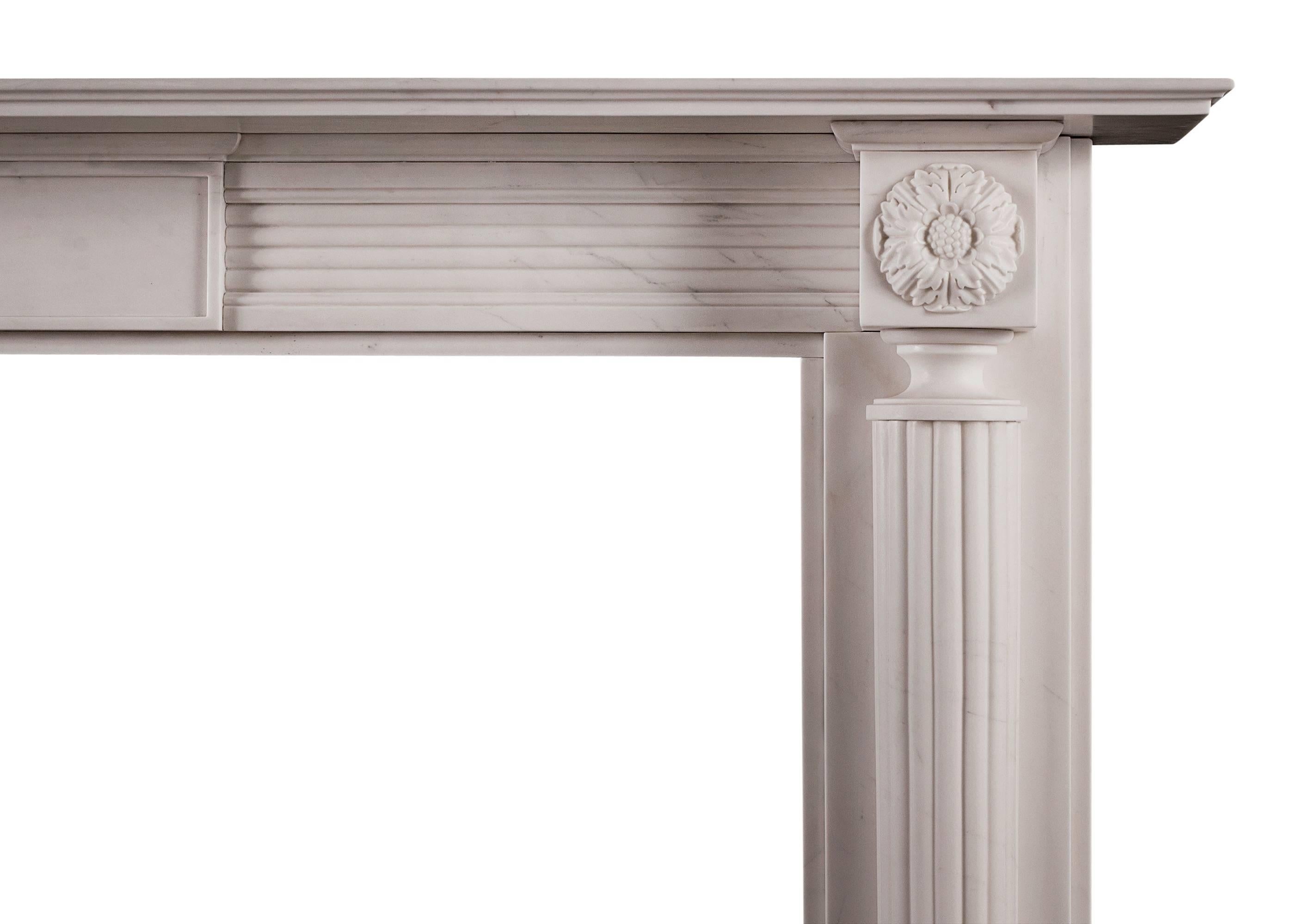 Contemporary English Regency Style Fireplace in White Marble For Sale