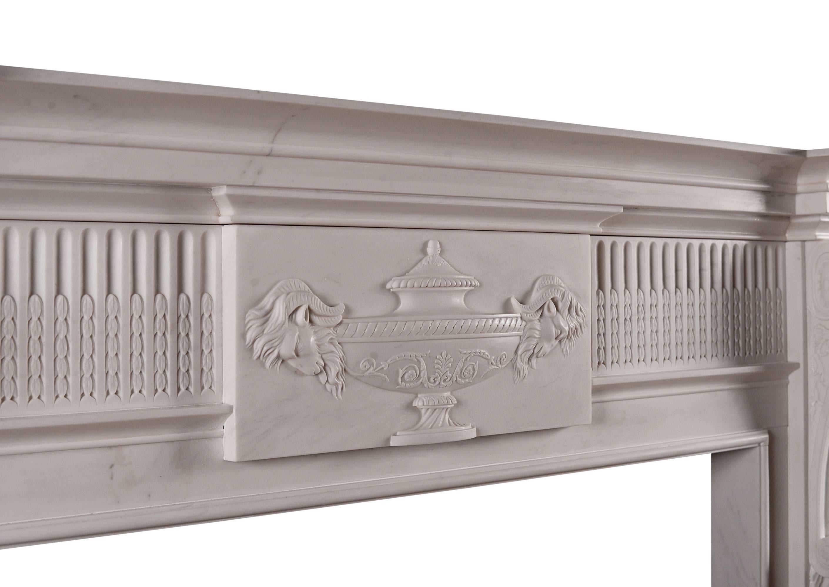 20th Century Georgian Style White Marble Fireplace with Carved Brackets For Sale