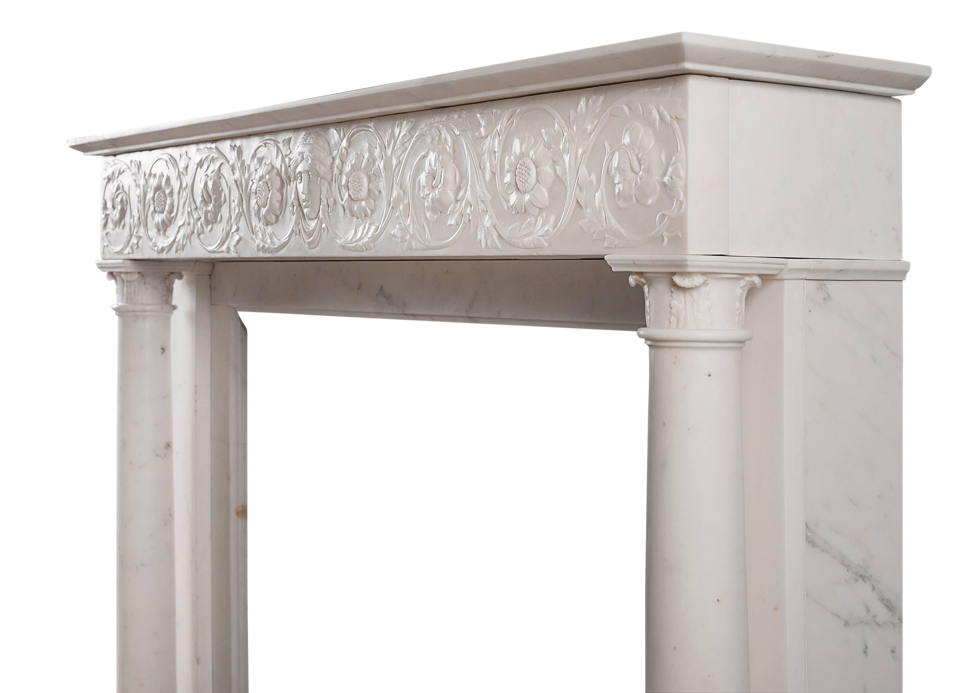 Italian 19th Century Statuary Marble Antique Fireplace For Sale