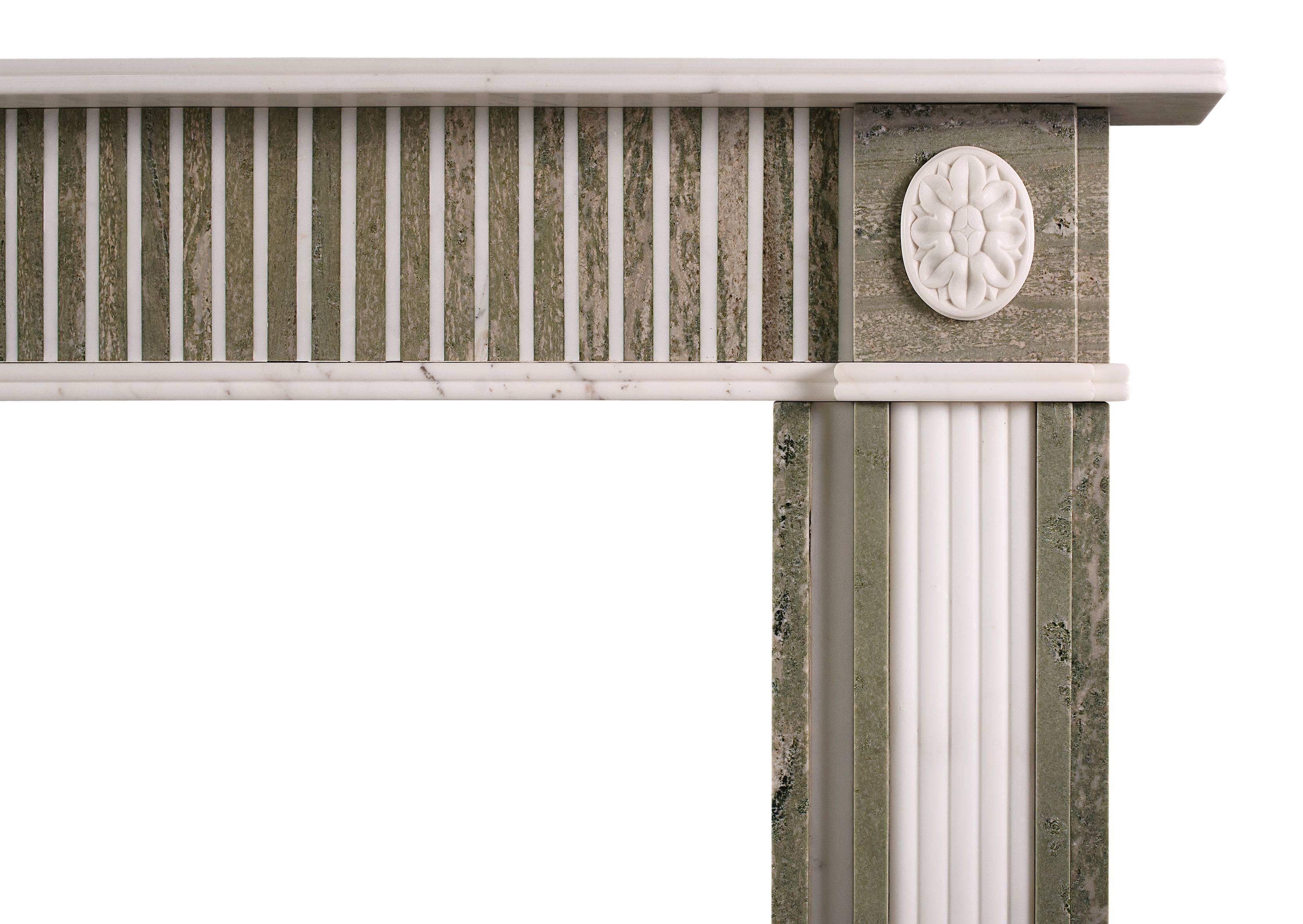 English Regency Style Fireplace in Swedish Green Marble with Statuary Inlay