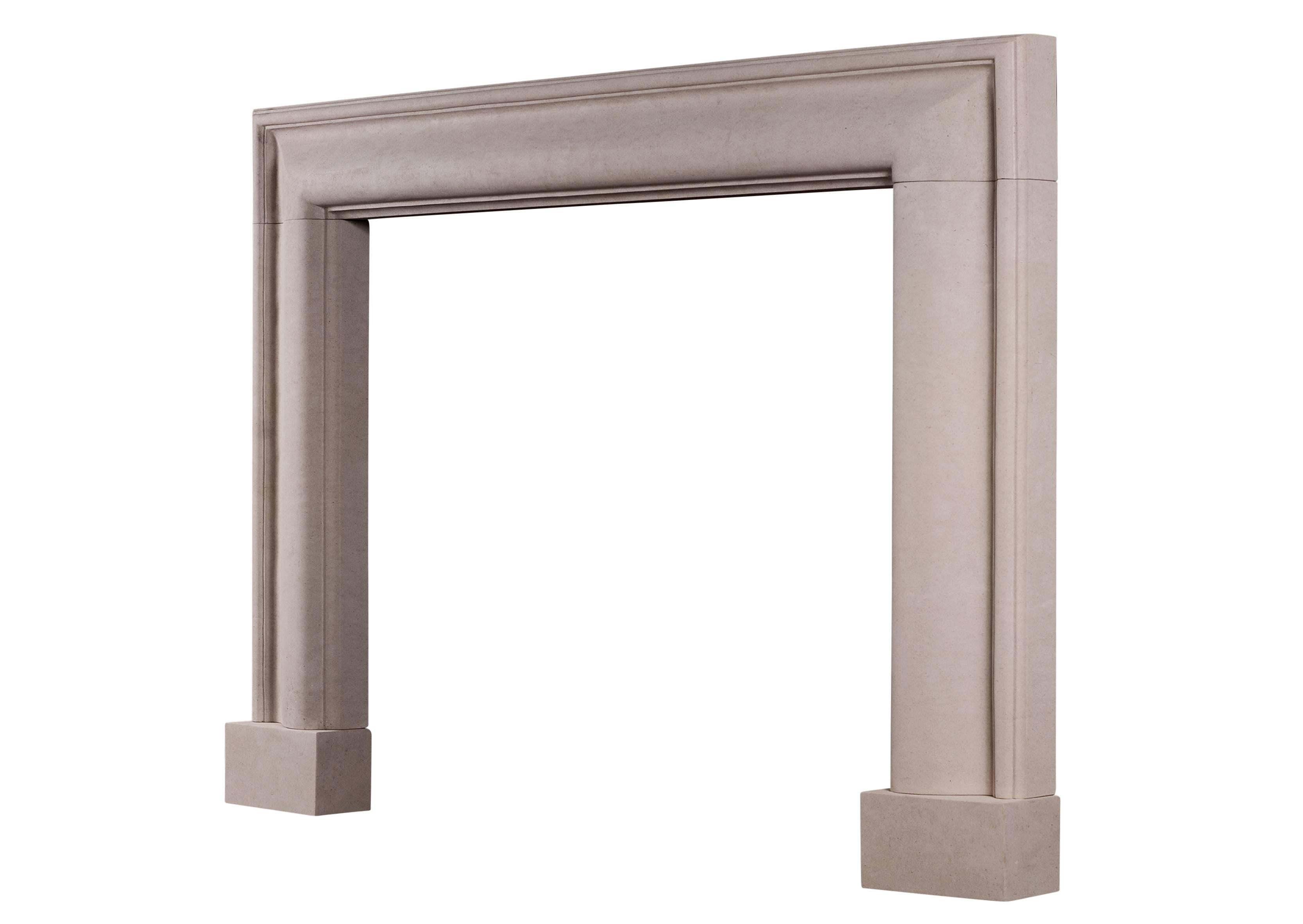 A stylish English moulded bolection fireplace in Portland stone. A good quality copy of the Queen Anne design. Could be made to any size and in other materials if required.

Measure: 
Shelf Width:	1372 mm      	54 in
Overall Height:	1200 mm      	47