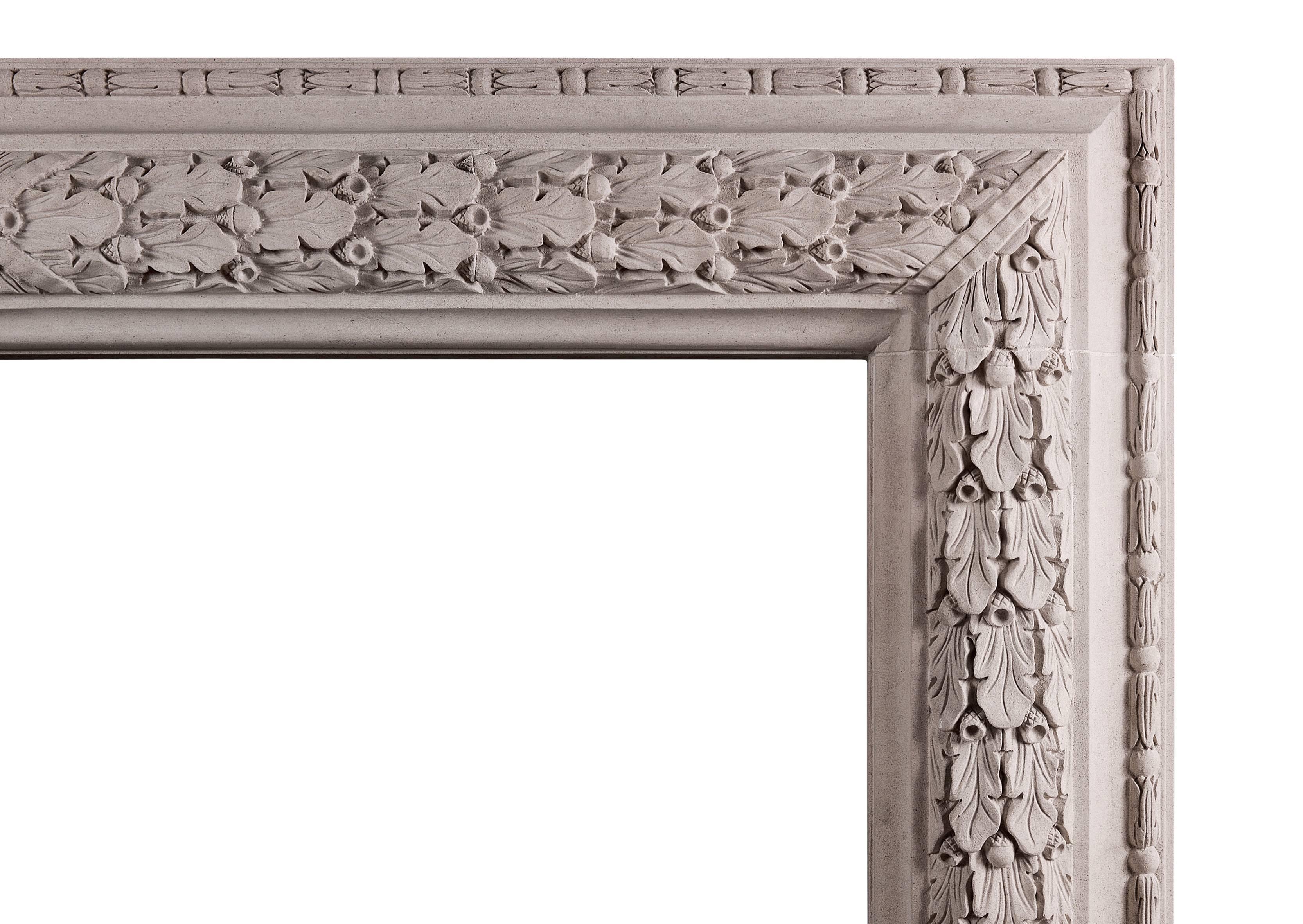 English Elegant Carved Bolection Fireplace in Portland Stone